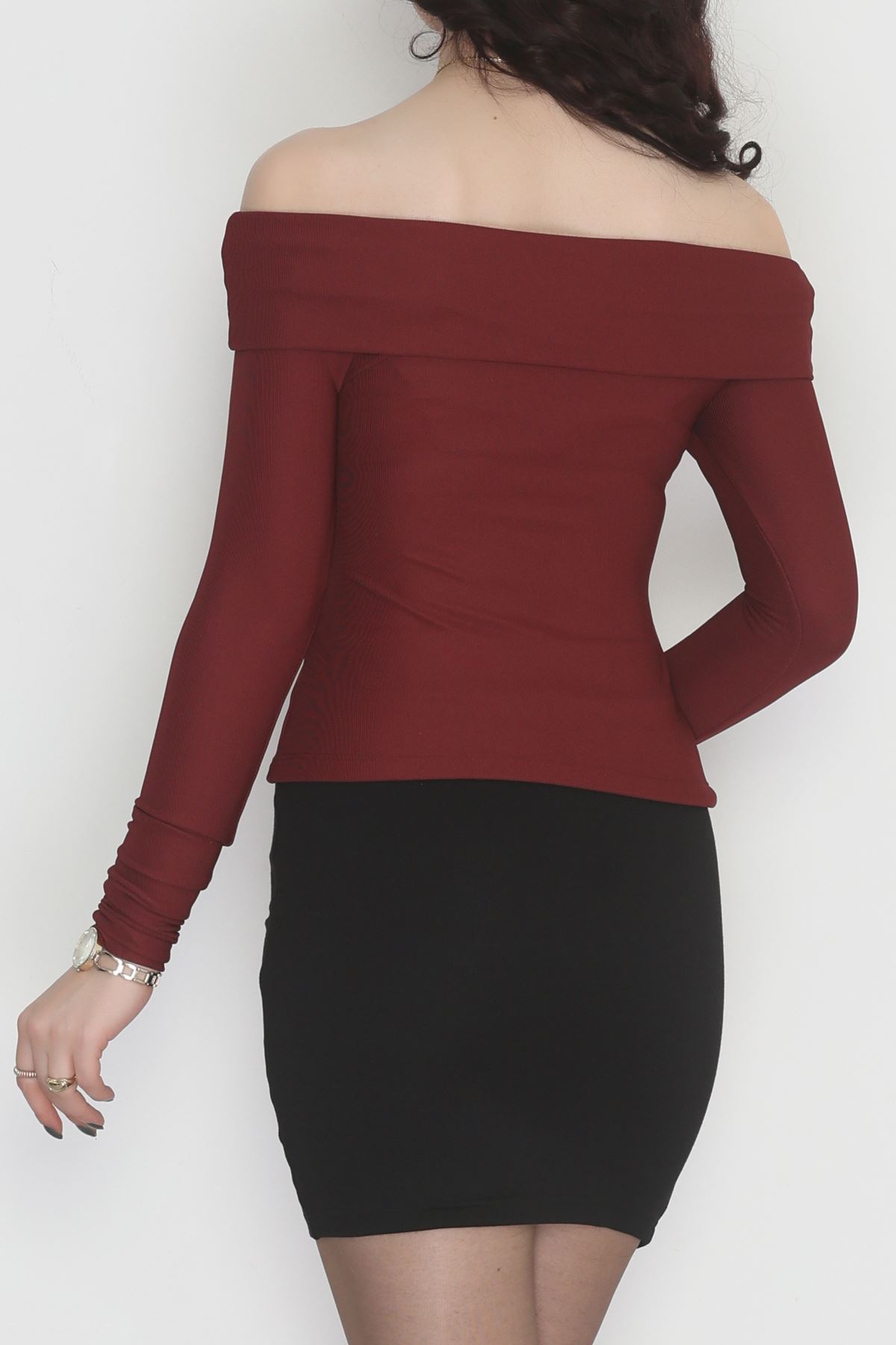 Madonna Yaka Düğmeli Bluz Bordo1 - 45620.1595.