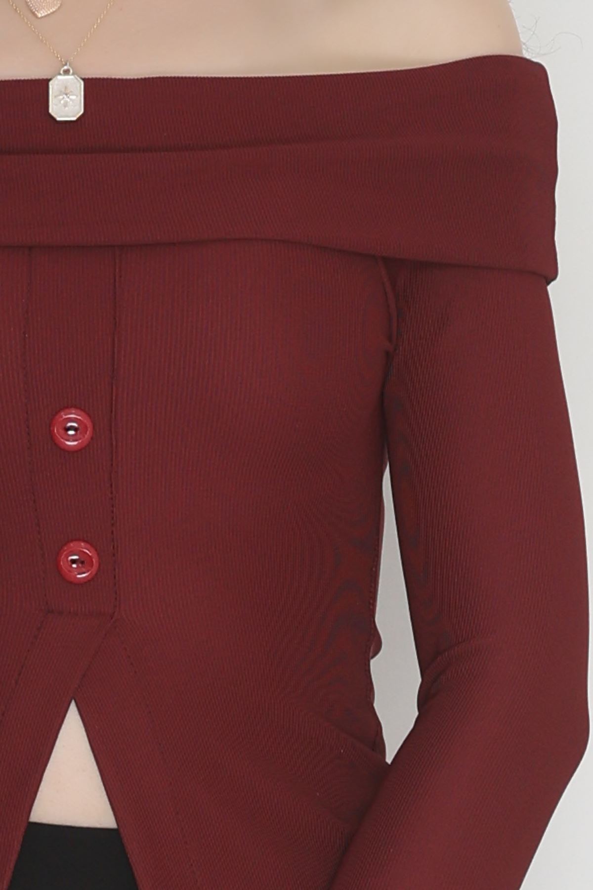 Madonna Yaka Düğmeli Bluz Bordo1 - 45620.1595.