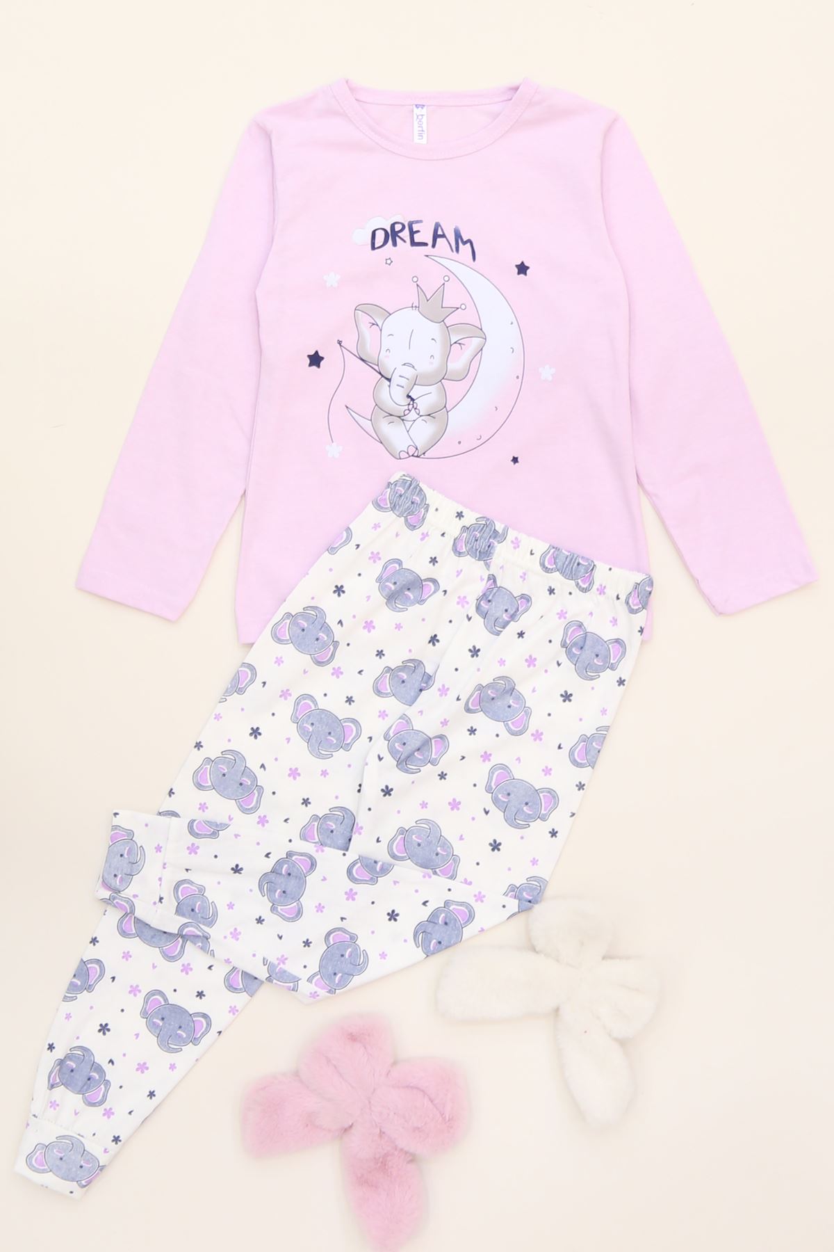 6-14 Yaş Baskılı Çocuk Pijama Takımı Lilafil - 40101.1931.