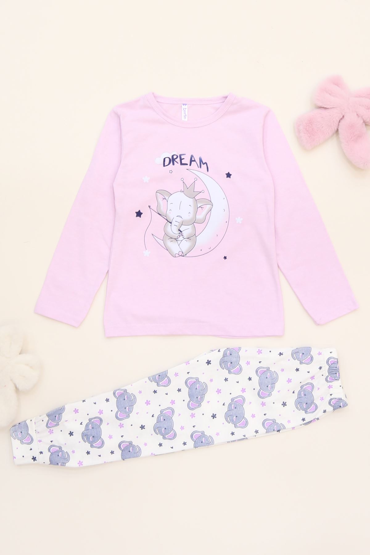 6-14 Yaş Baskılı Çocuk Pijama Takımı Lilafil - 40101.1931.