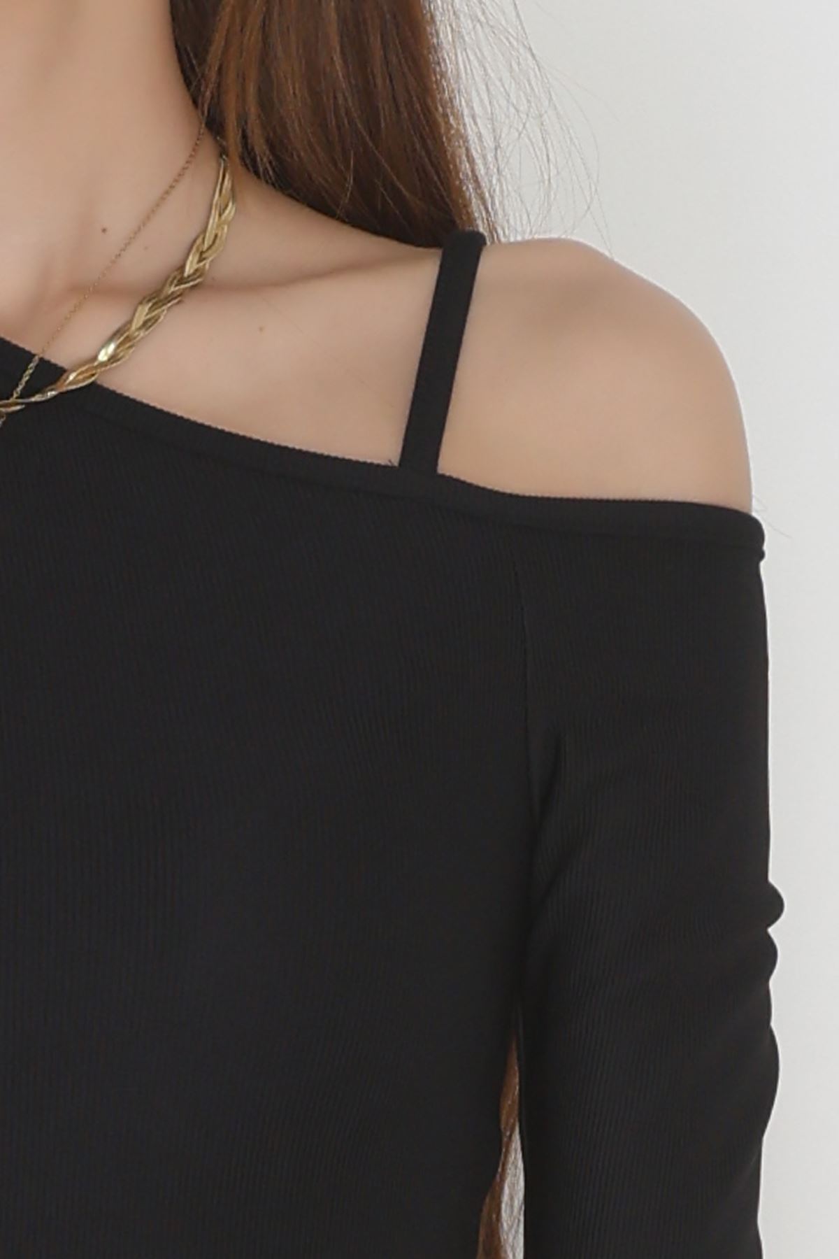 Tek Omuz İp Detaylı Bluz Siyah - 4328.1595.