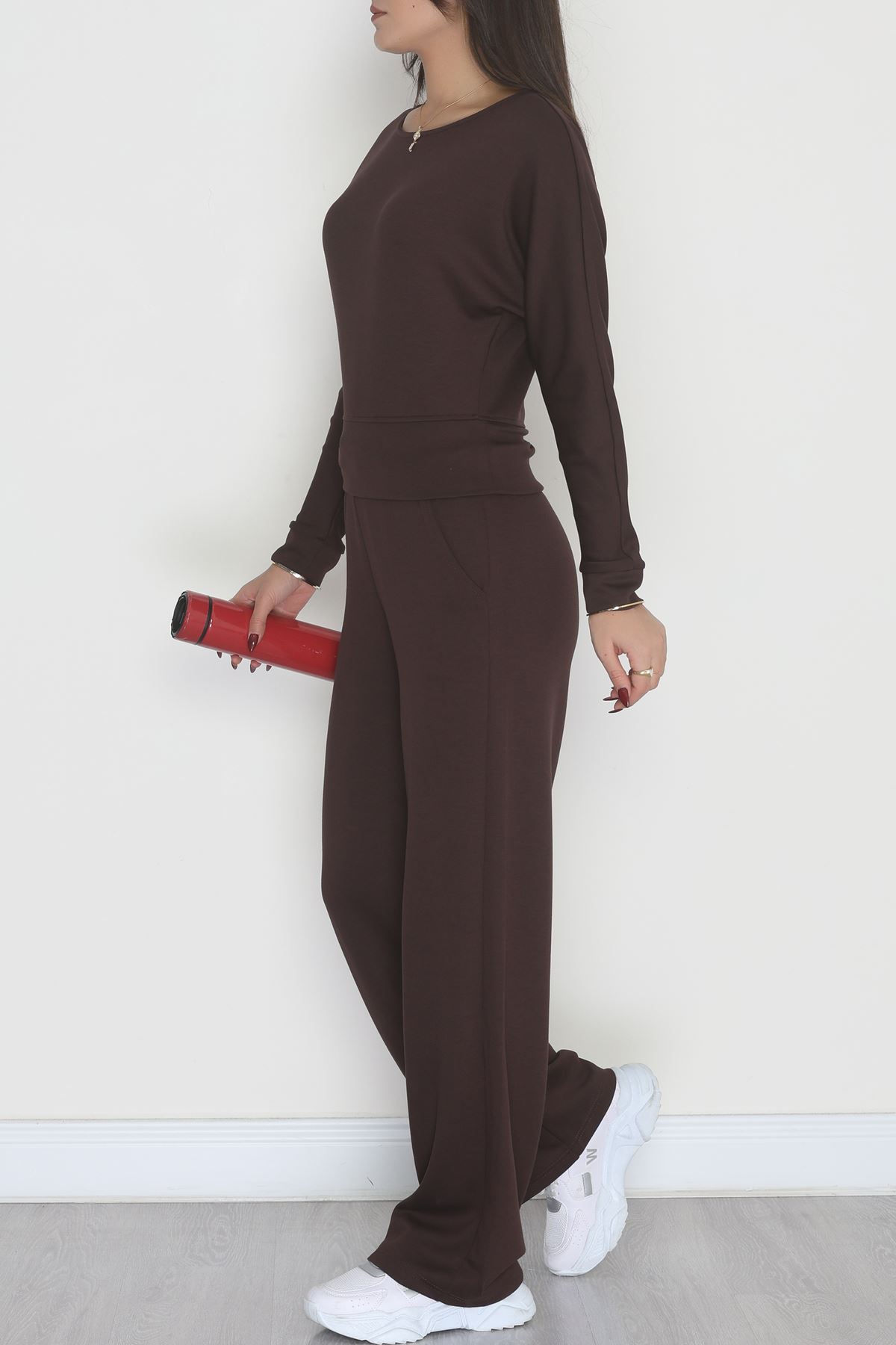 Kayık Yaka Modal Kumaş İkili Takım Kahve - 42673.1247.