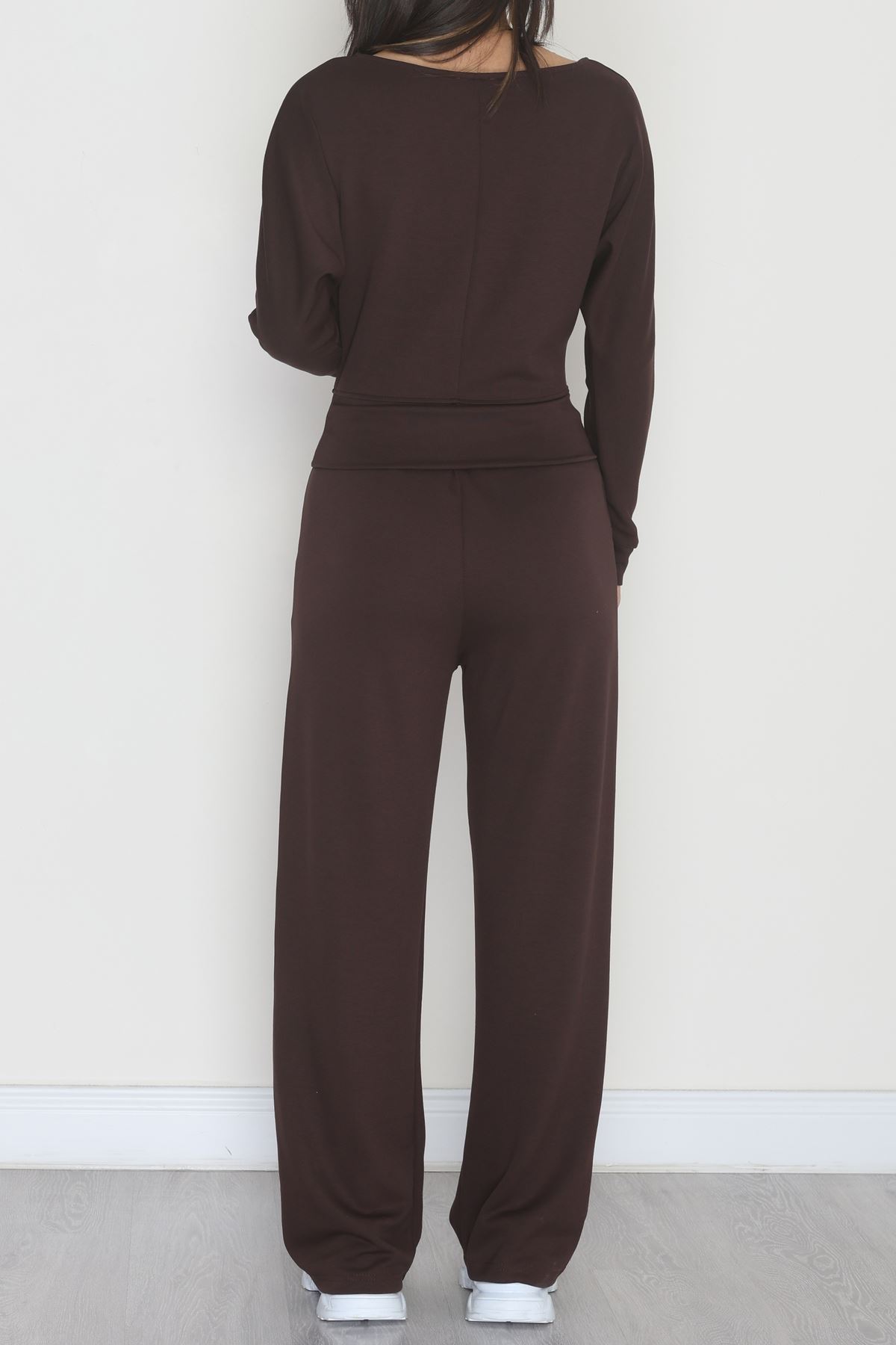 Kayık Yaka Modal Kumaş İkili Takım Kahve - 42673.1247.