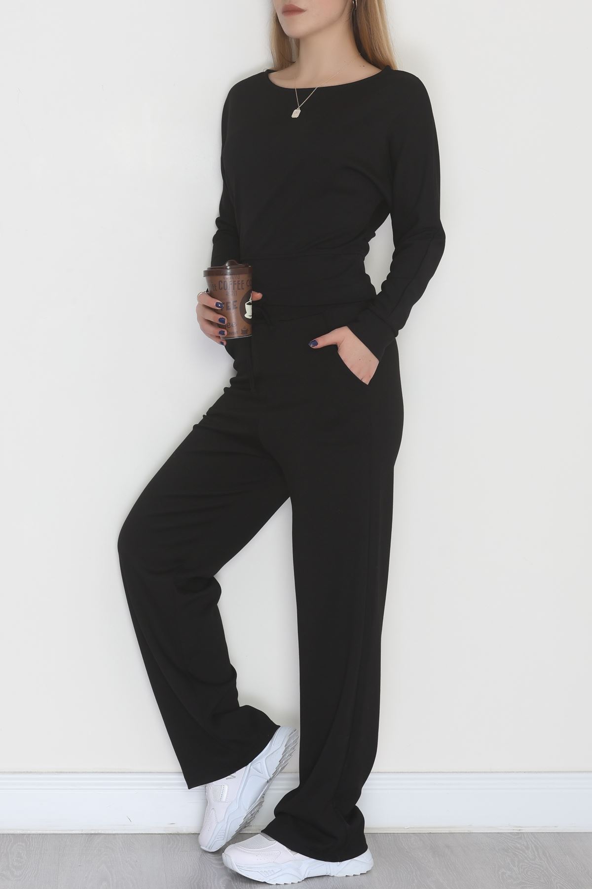 Kayık Yaka Modal Kumaş İkili Takım Siyah - 42673.1247.