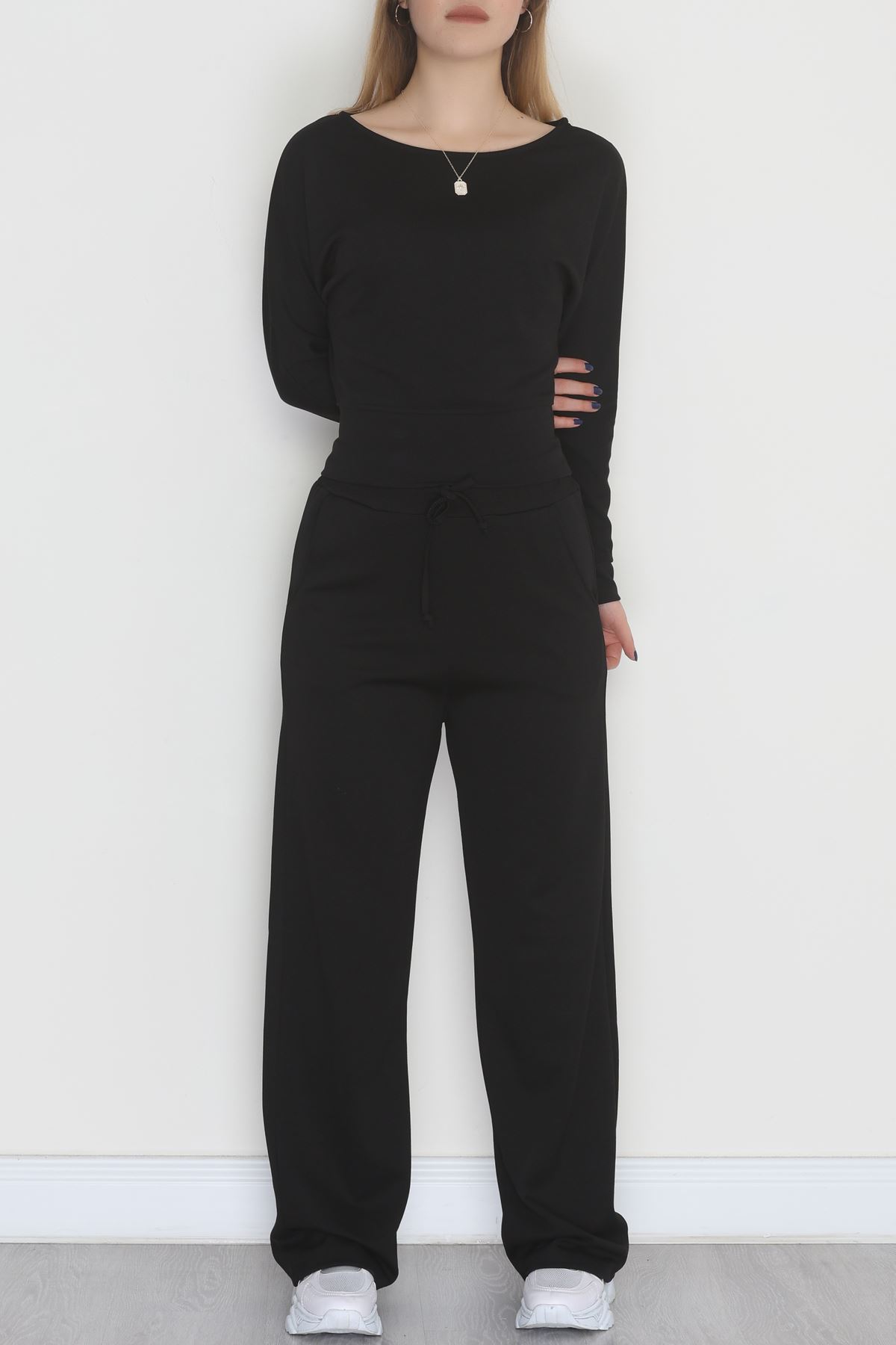 Kayık Yaka Modal Kumaş İkili Takım Siyah - 42673.1247.