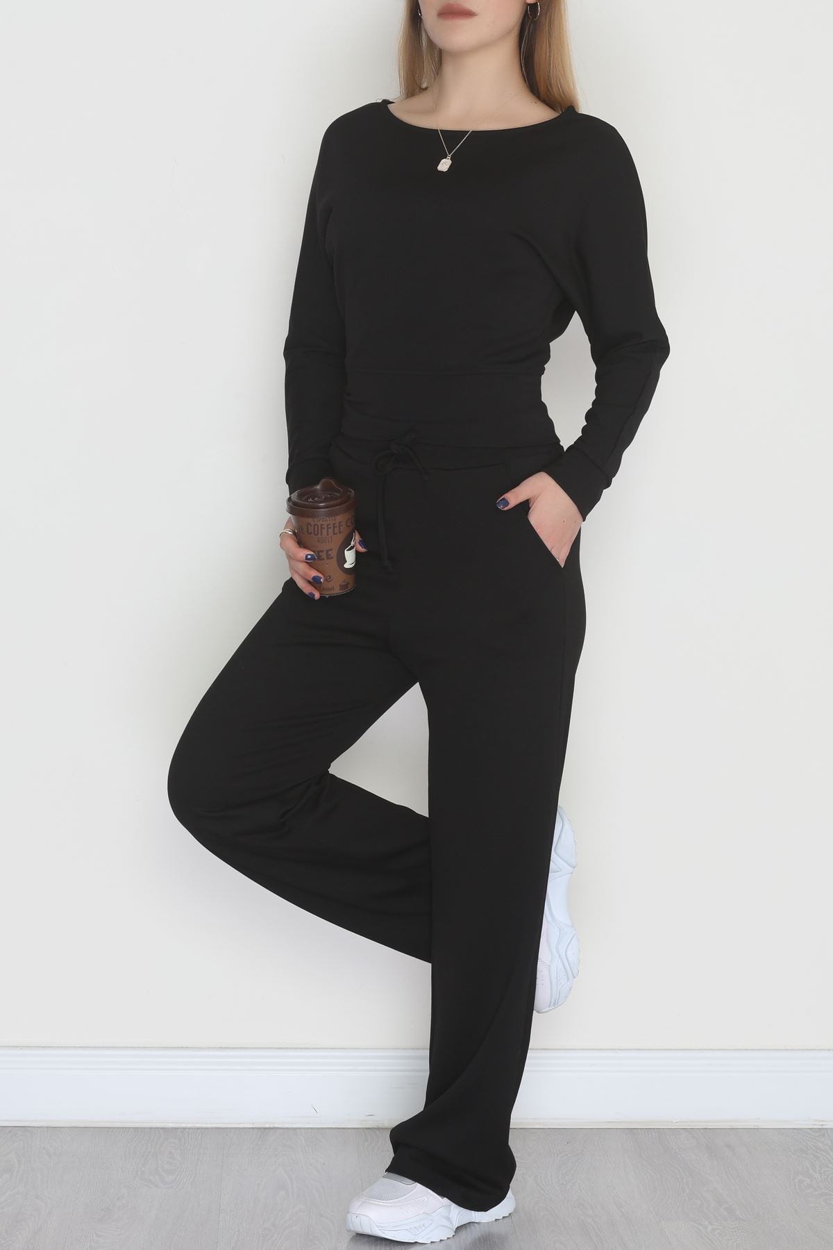 Kayık Yaka Modal Kumaş İkili Takım Siyah - 42673.1247.