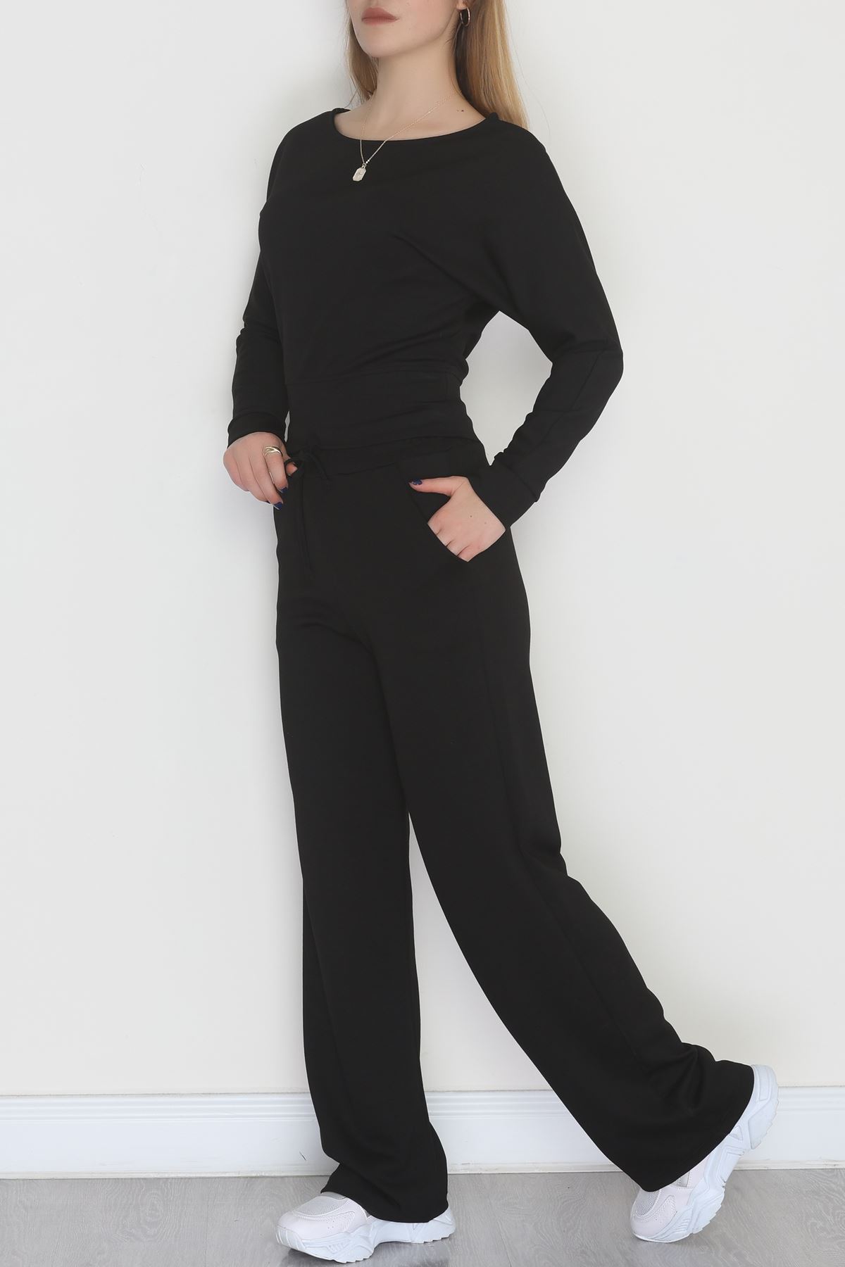 Kayık Yaka Modal Kumaş İkili Takım Siyah - 42673.1247.