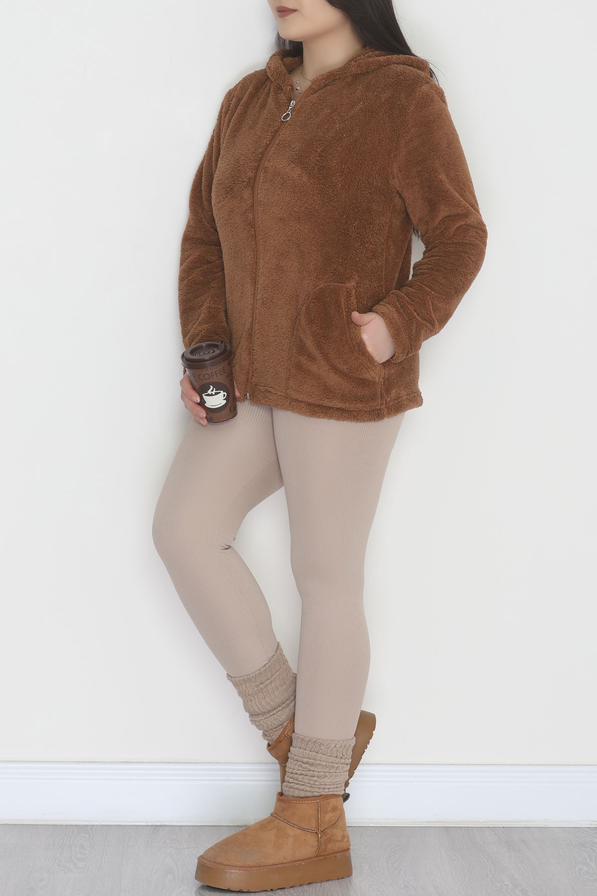 Welsoft Kumaş Kapşonlu Battal Ceket Kahve - 70749.107.