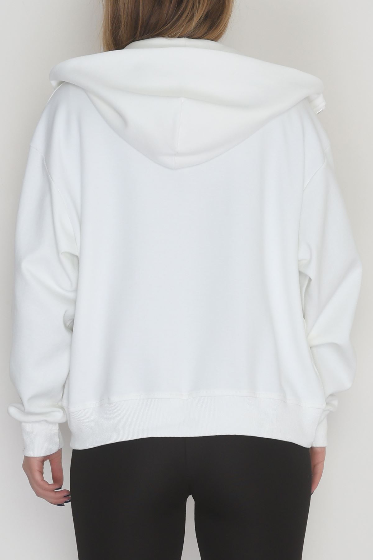 Double Face Kumaş Fermuarlı Kapşonlu Sweat Ekru - 42677.1437.