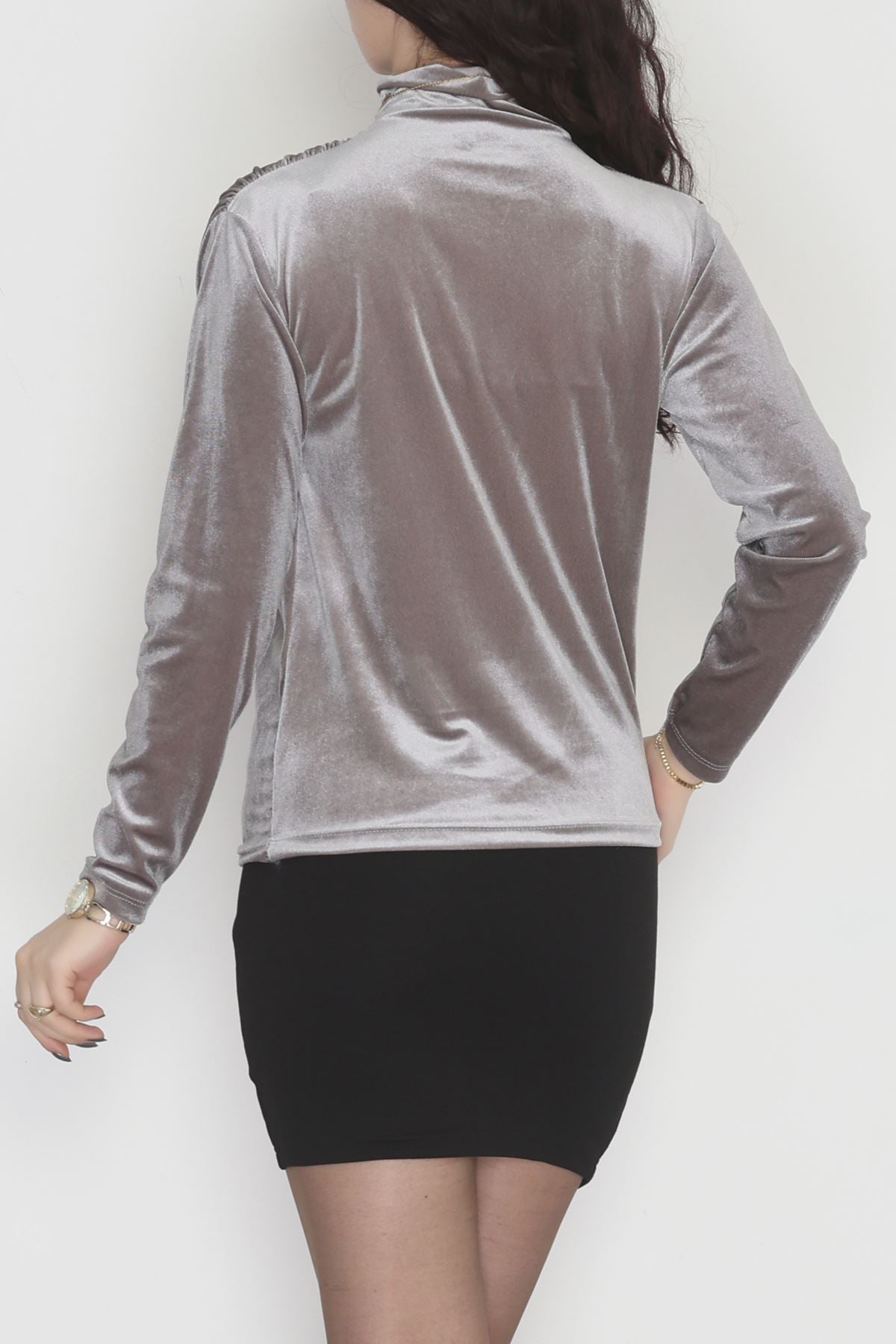 Drape Detaylı Kadife Bluz Koyugri - 42664.1949.