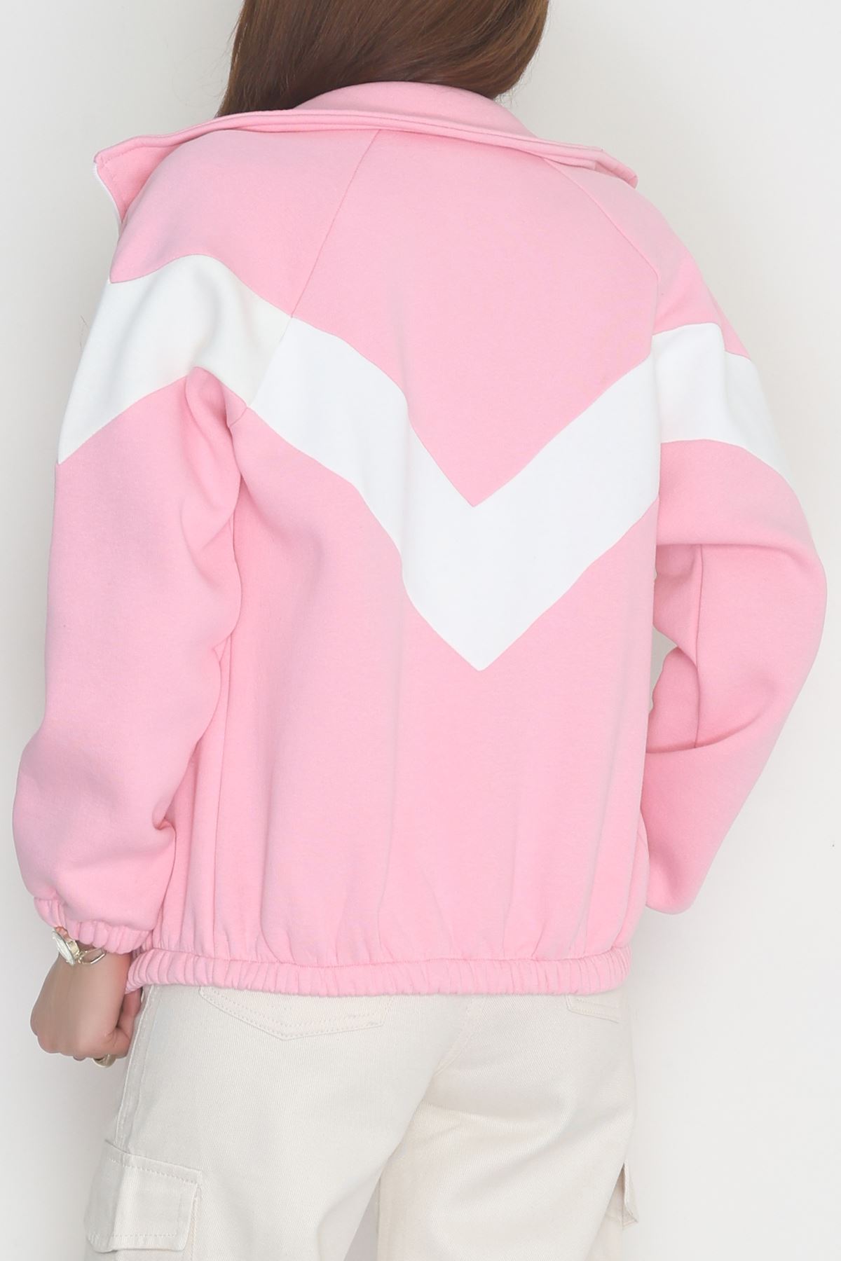 3 İplik Kompakt Oversize Fermuarlı Sweat Pembeekru - 42504.1878.