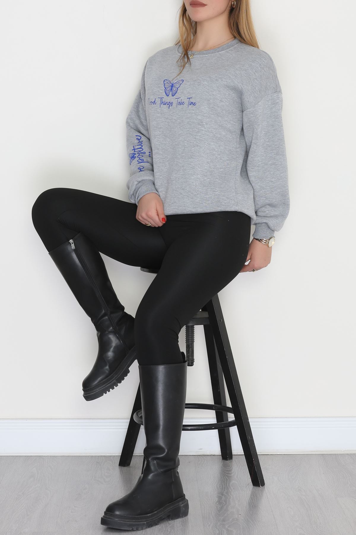 3 İplik Şardonlu Baskılı Sweat Grisaks - 42611.1878.