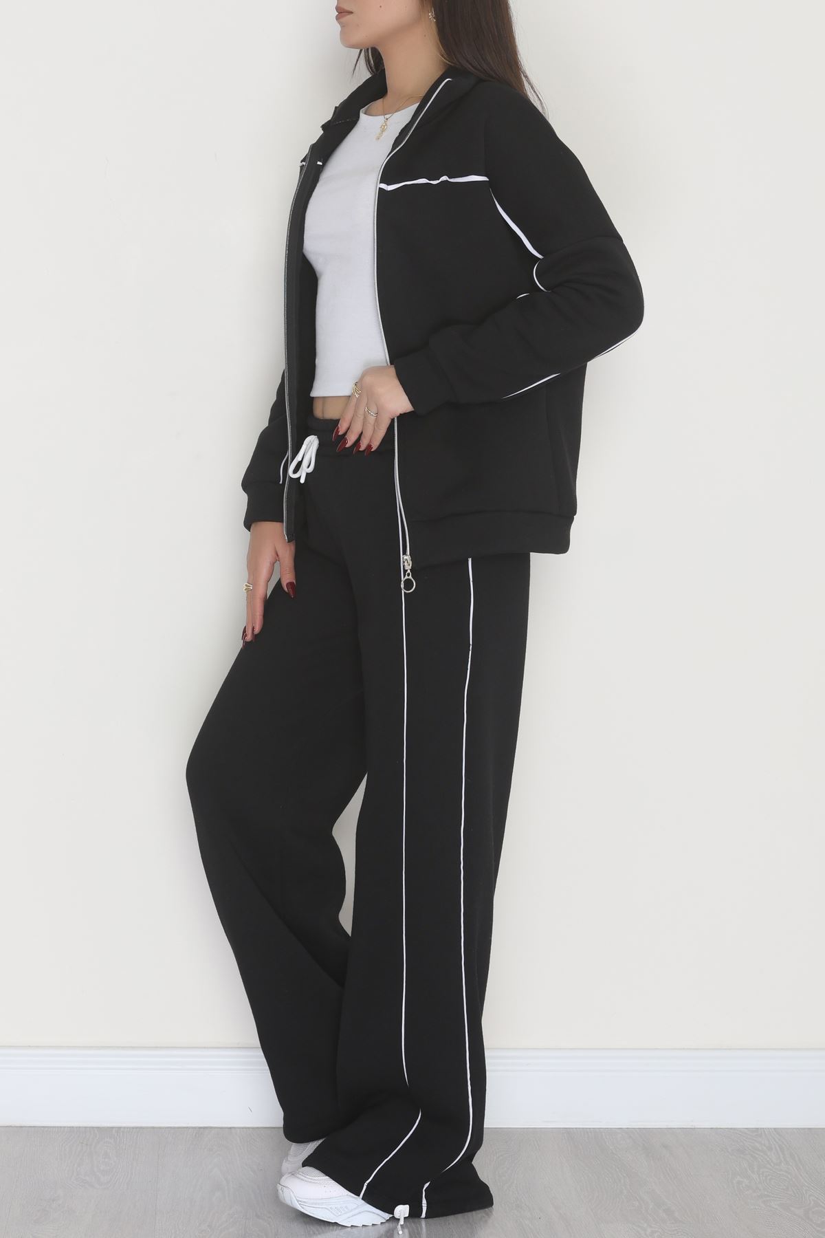 3 İplik Şardonlu Biyeli Fermuarlı Takım Siyah - 52031.1857.