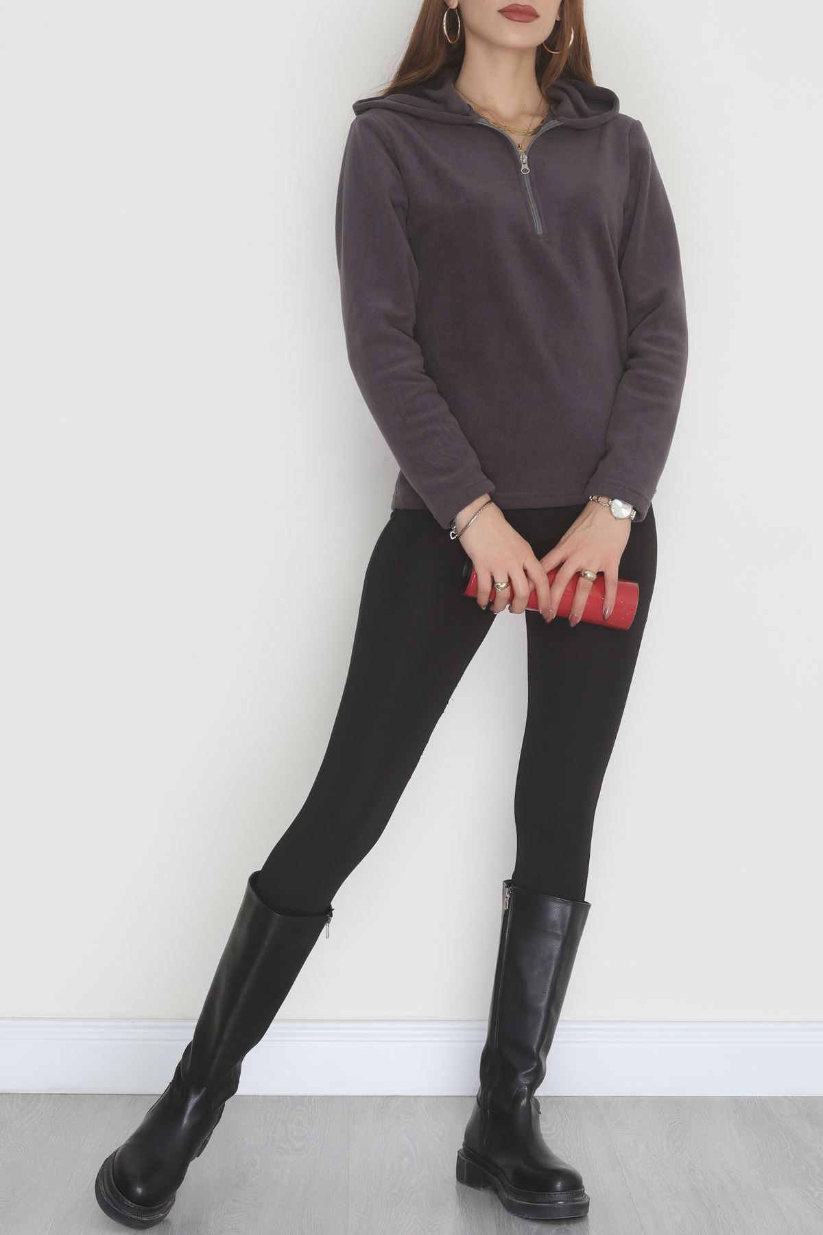 Yaka Fermuarlı Polar Sweat Füme - 52034.053.