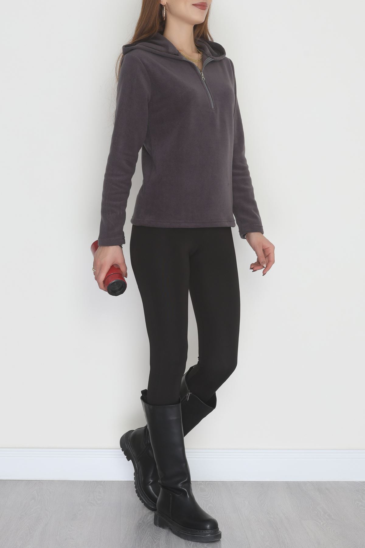 Yaka Fermuarlı Polar Sweat Füme - 52034.053.