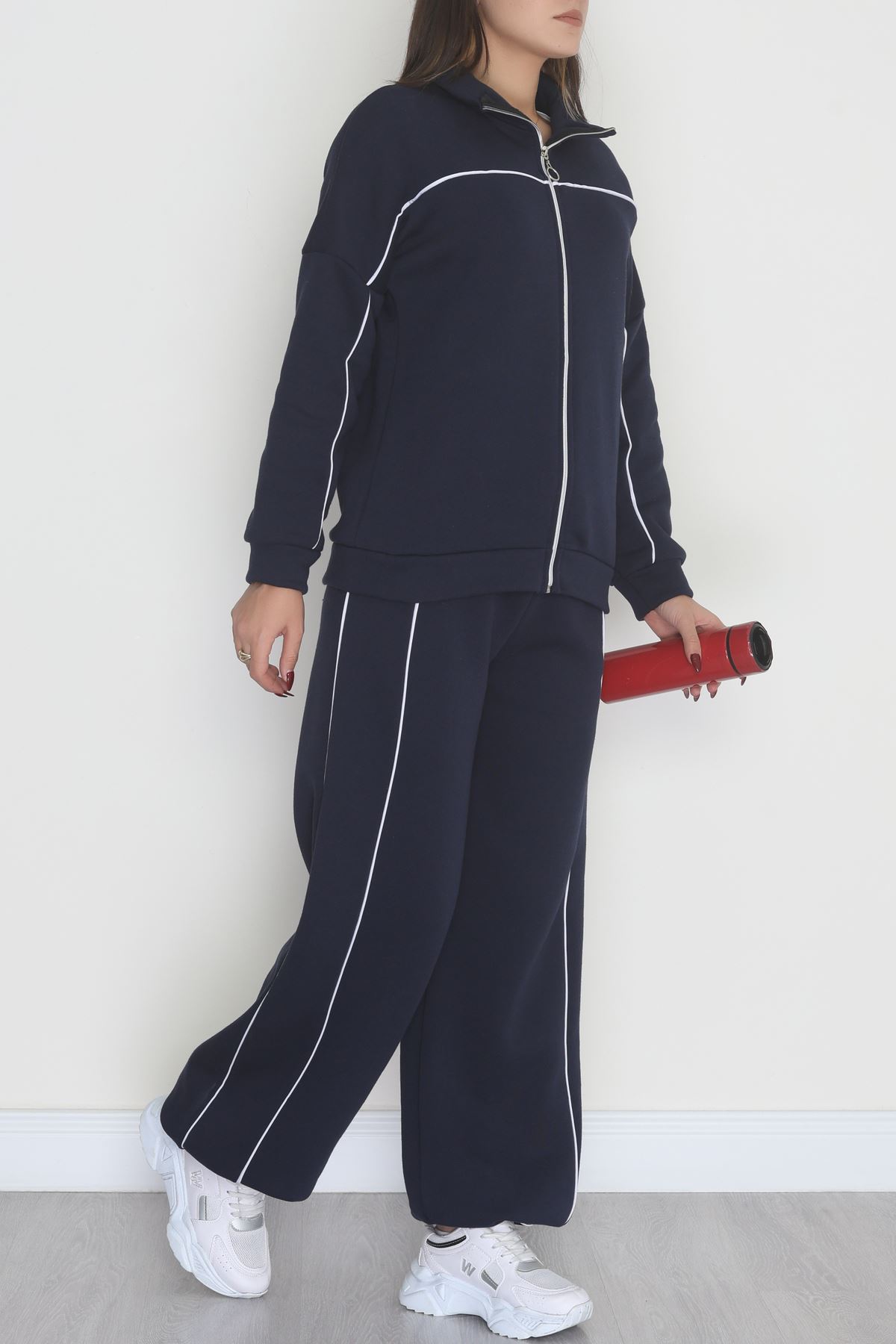 3 İplik Şardonlu Biyeli Fermuarlı Takım Lacivert - 52031.1857.