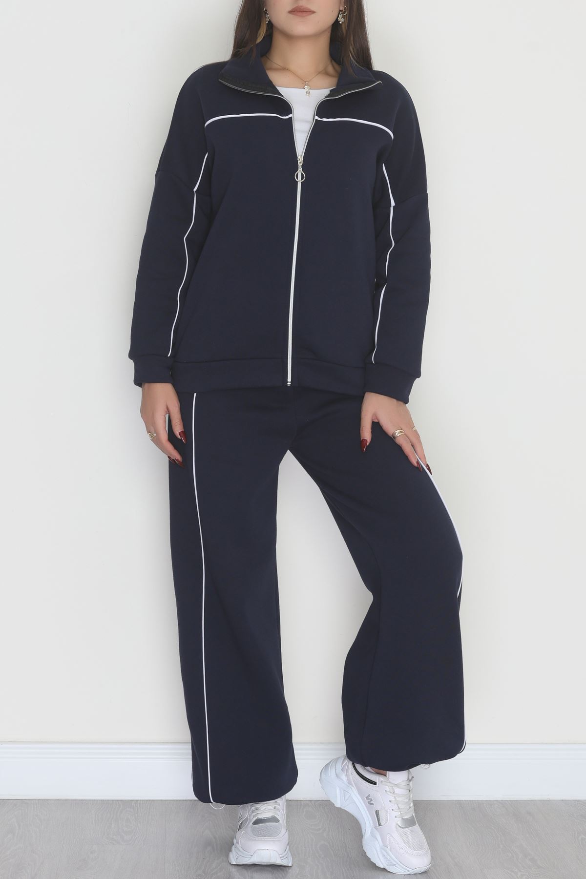 3 İplik Şardonlu Biyeli Fermuarlı Takım Lacivert - 52031.1857.