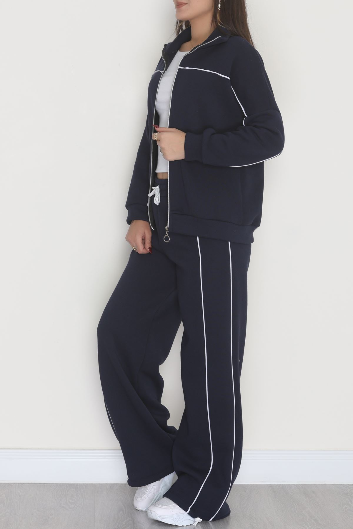 3 İplik Şardonlu Biyeli Fermuarlı Takım Lacivert - 52031.1857.