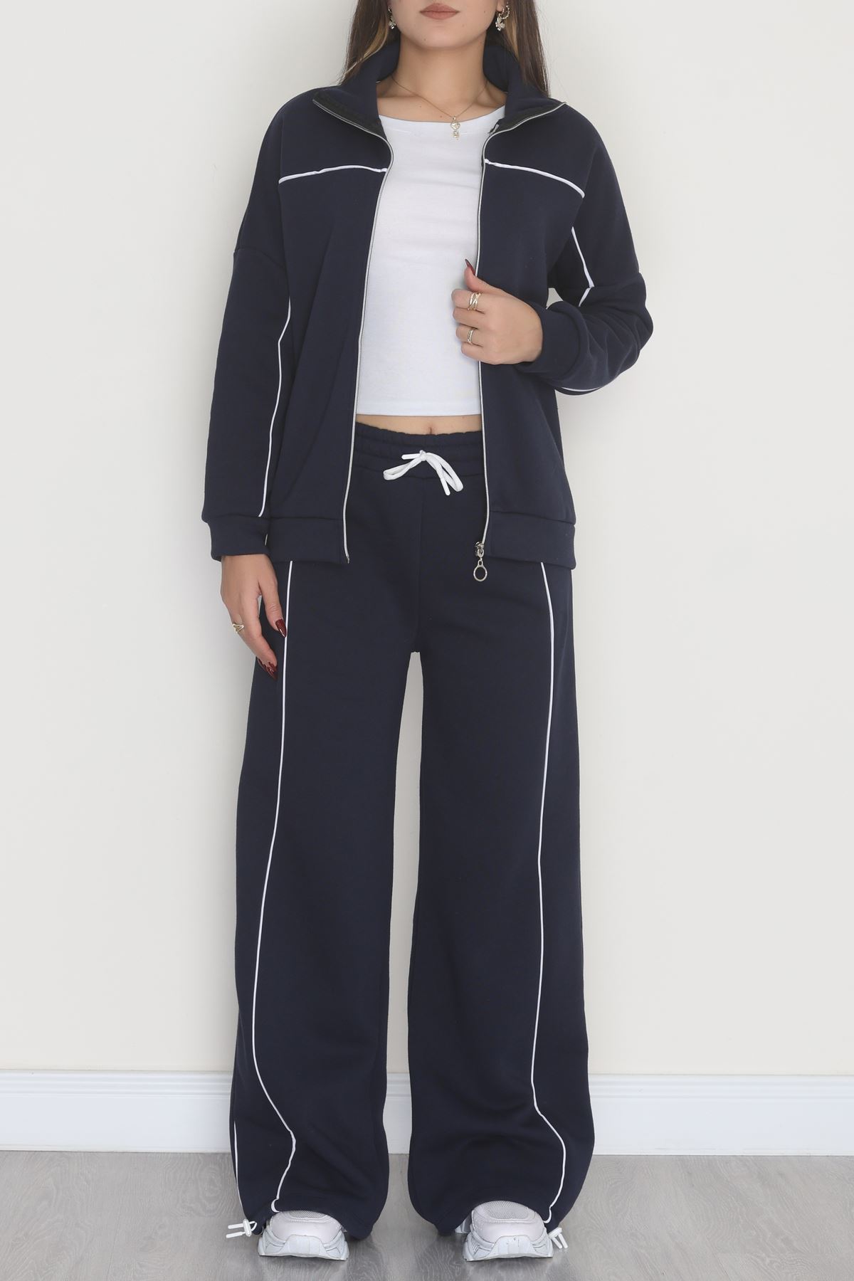 3 İplik Şardonlu Biyeli Fermuarlı Takım Lacivert - 52031.1857.