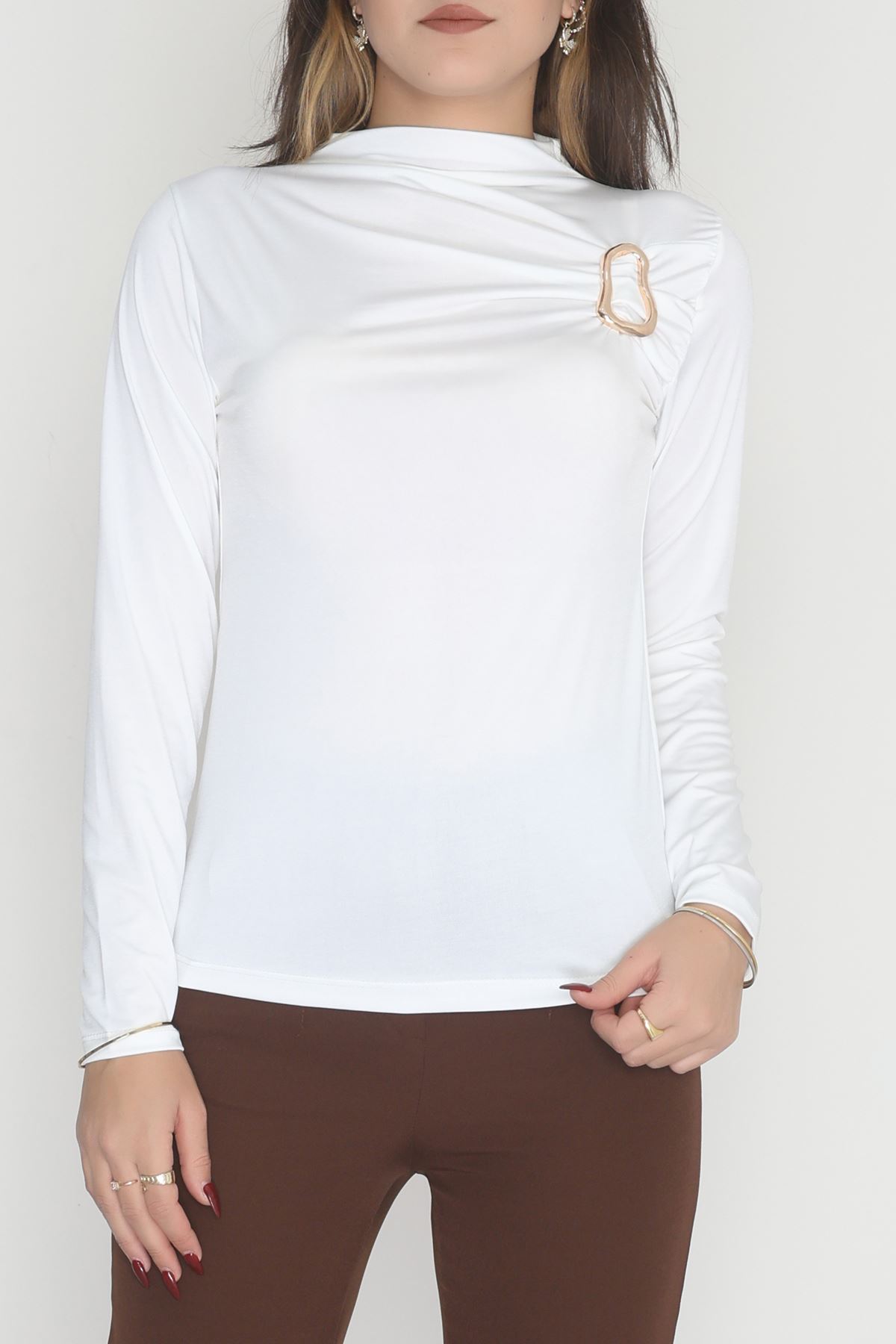 Toka Detaylı Sandy Bluz Ekru - 42666.1949.