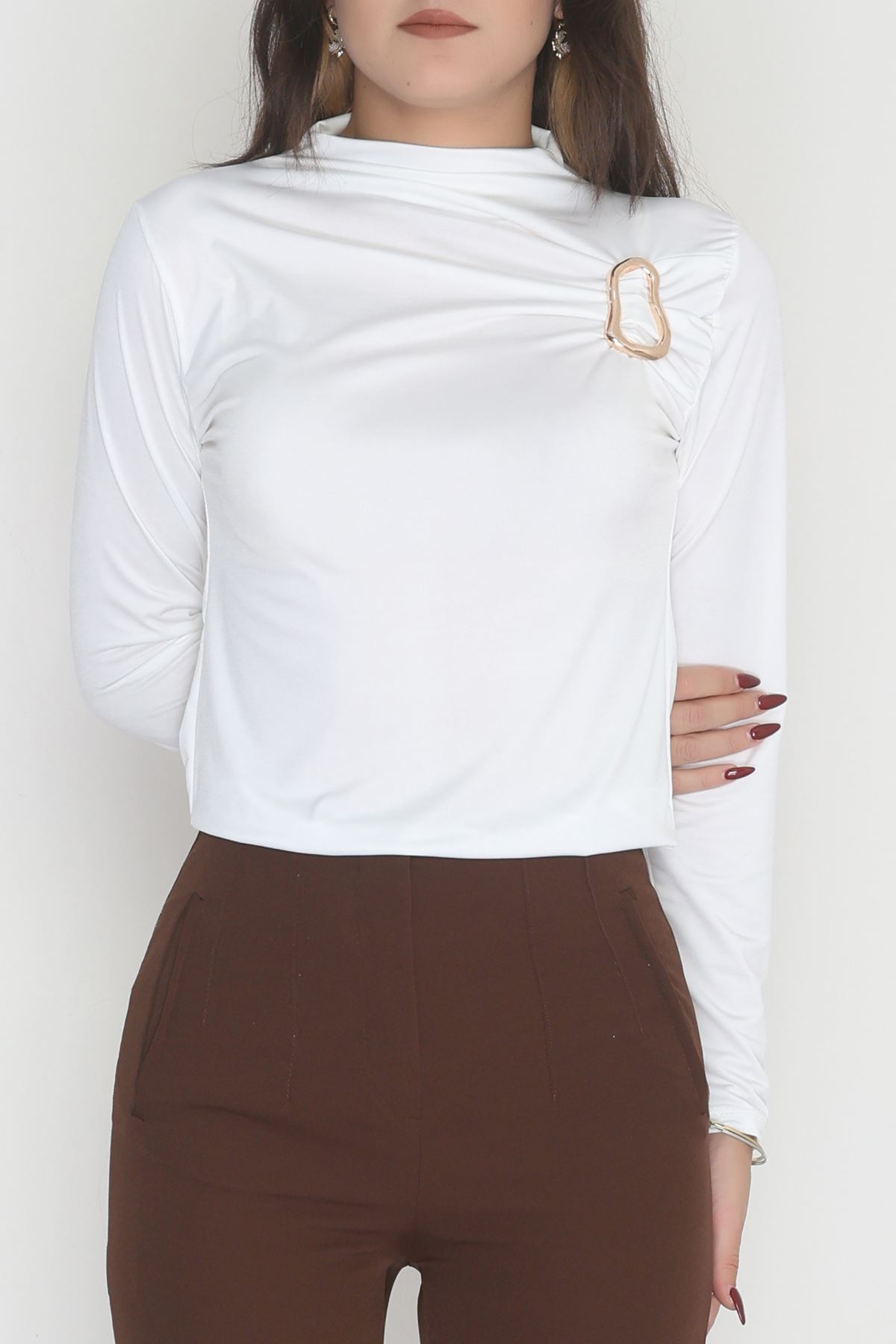 Toka Detaylı Sandy Bluz Ekru - 42666.1949.