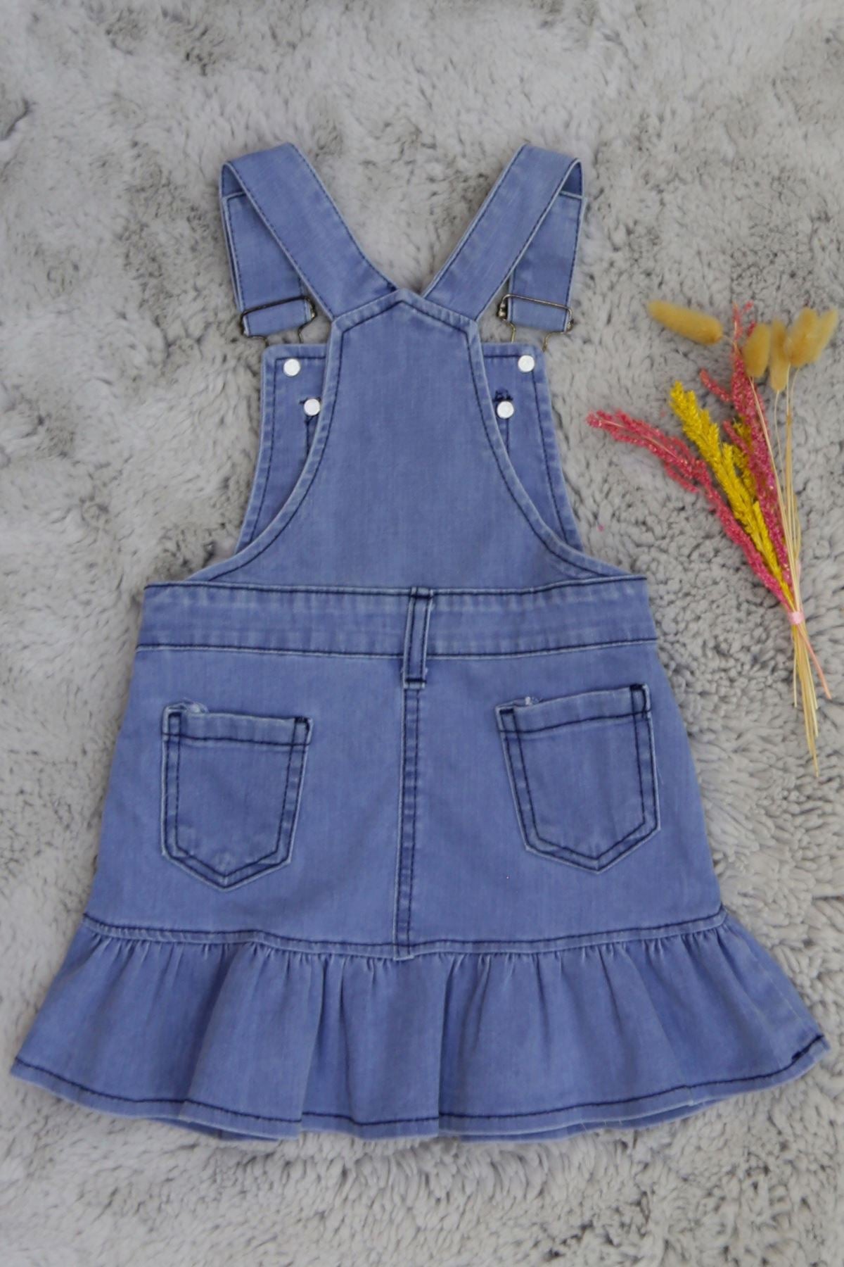 3-7 Yaş Kız Çocuk Kot Salopet Elbise Mavi - 624569.1576.