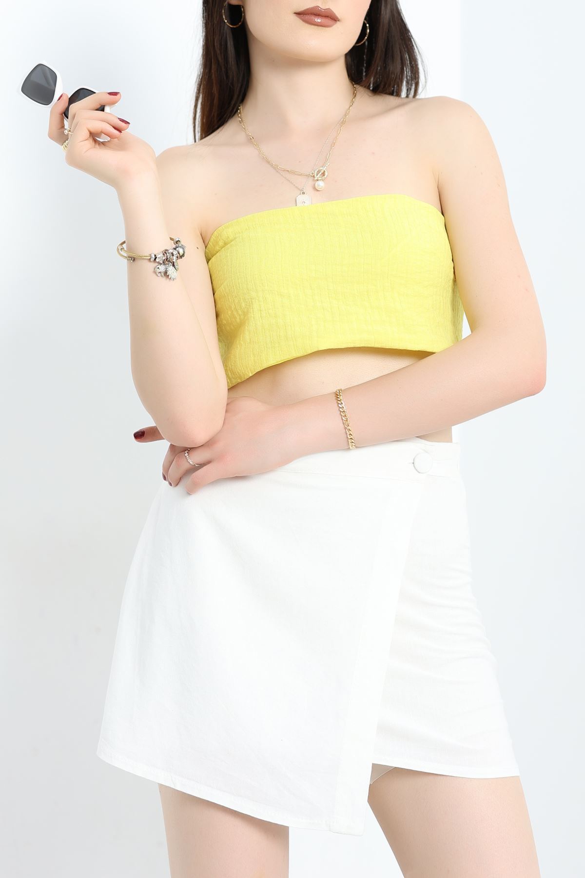 Arkası Gipeli Straplez Bluz Limonsarı - 80047.444.