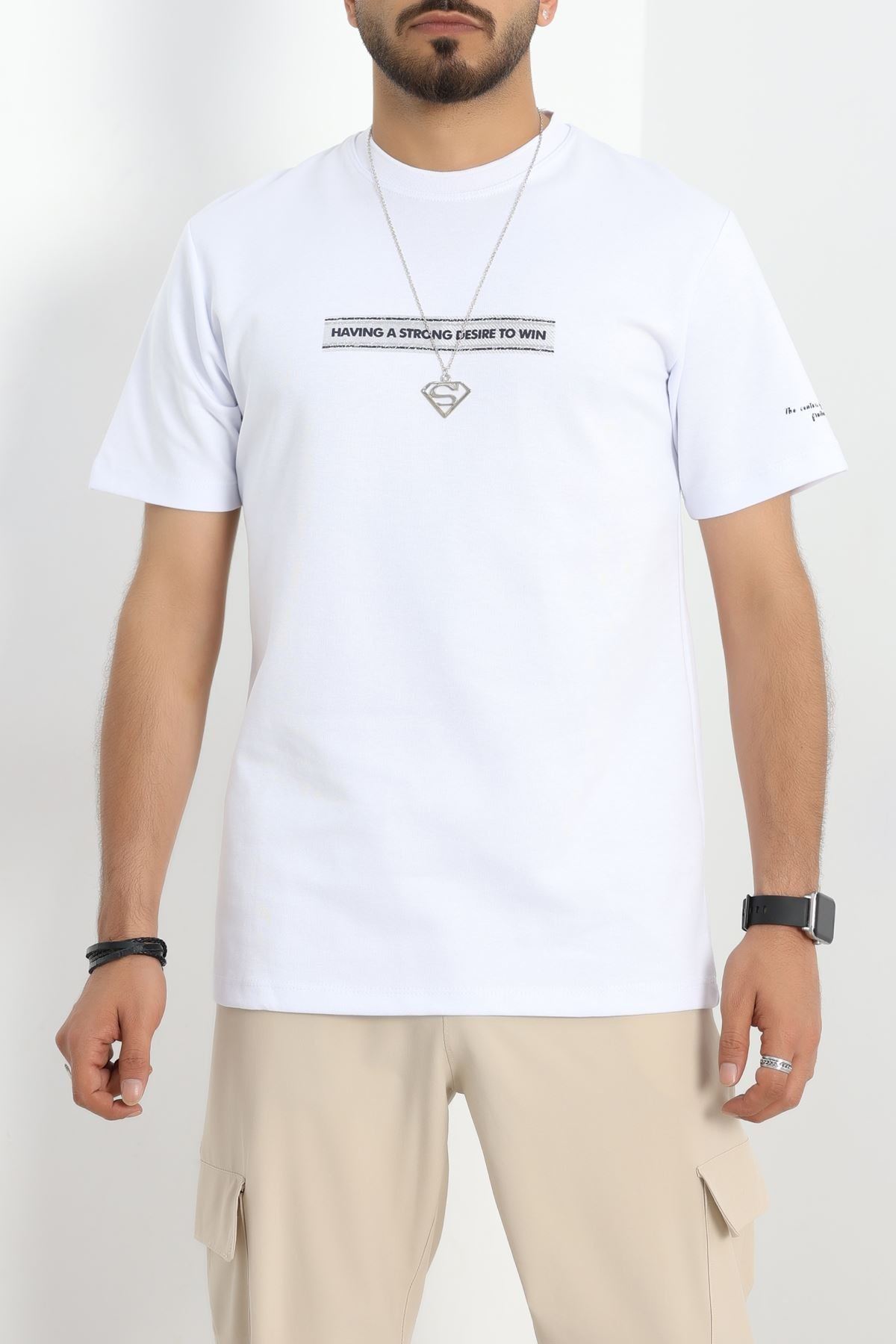 Baskılı Double Face Erkek Tişört Beyaz - 41975.2048.