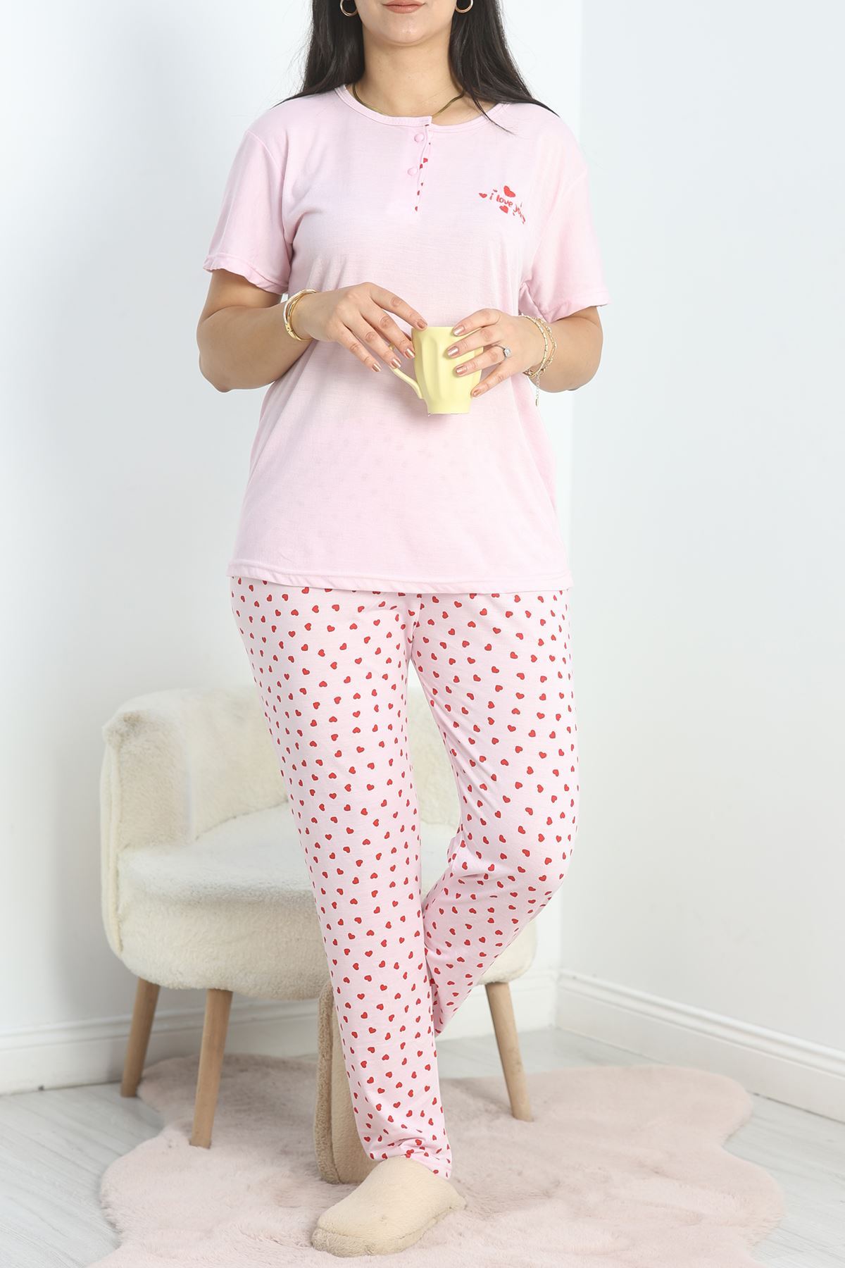 Büyük Beden Pijama Takımı Pembekırmızı - 40810.1050.