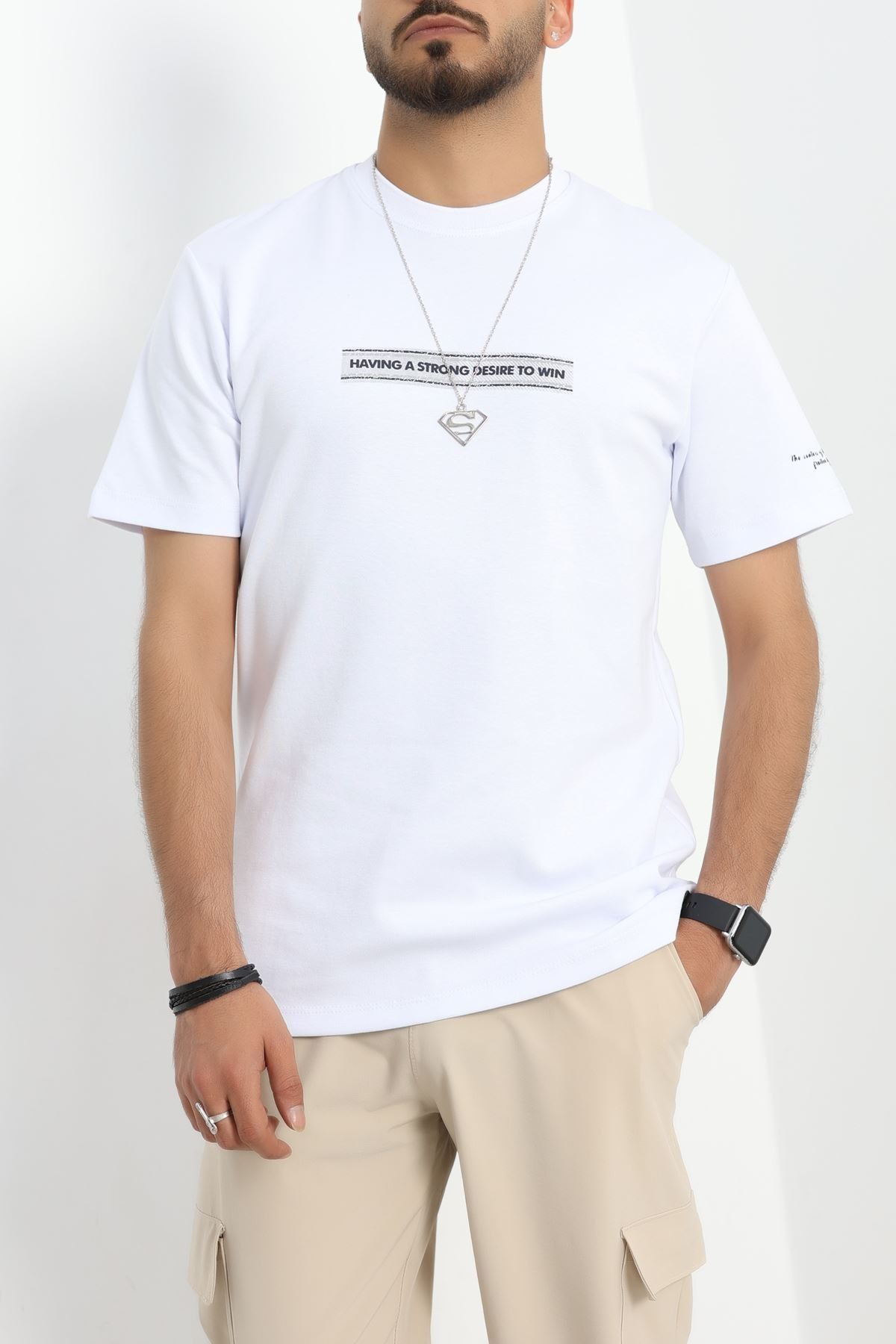 Baskılı Double Face Erkek Tişört Beyaz - 41975.2048.