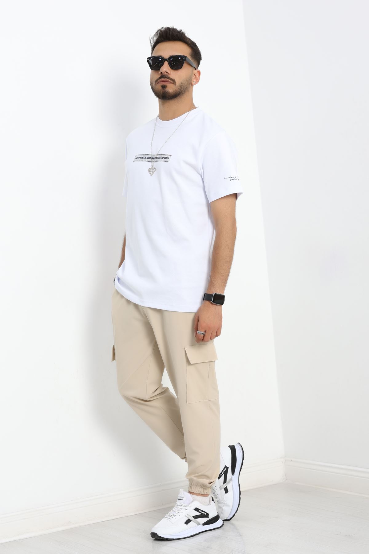 Baskılı Double Face Erkek Tişört Beyaz - 41975.2048.