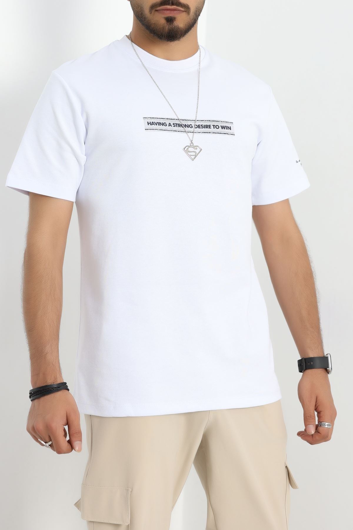 Baskılı Double Face Erkek Tişört Beyaz - 41975.2048.