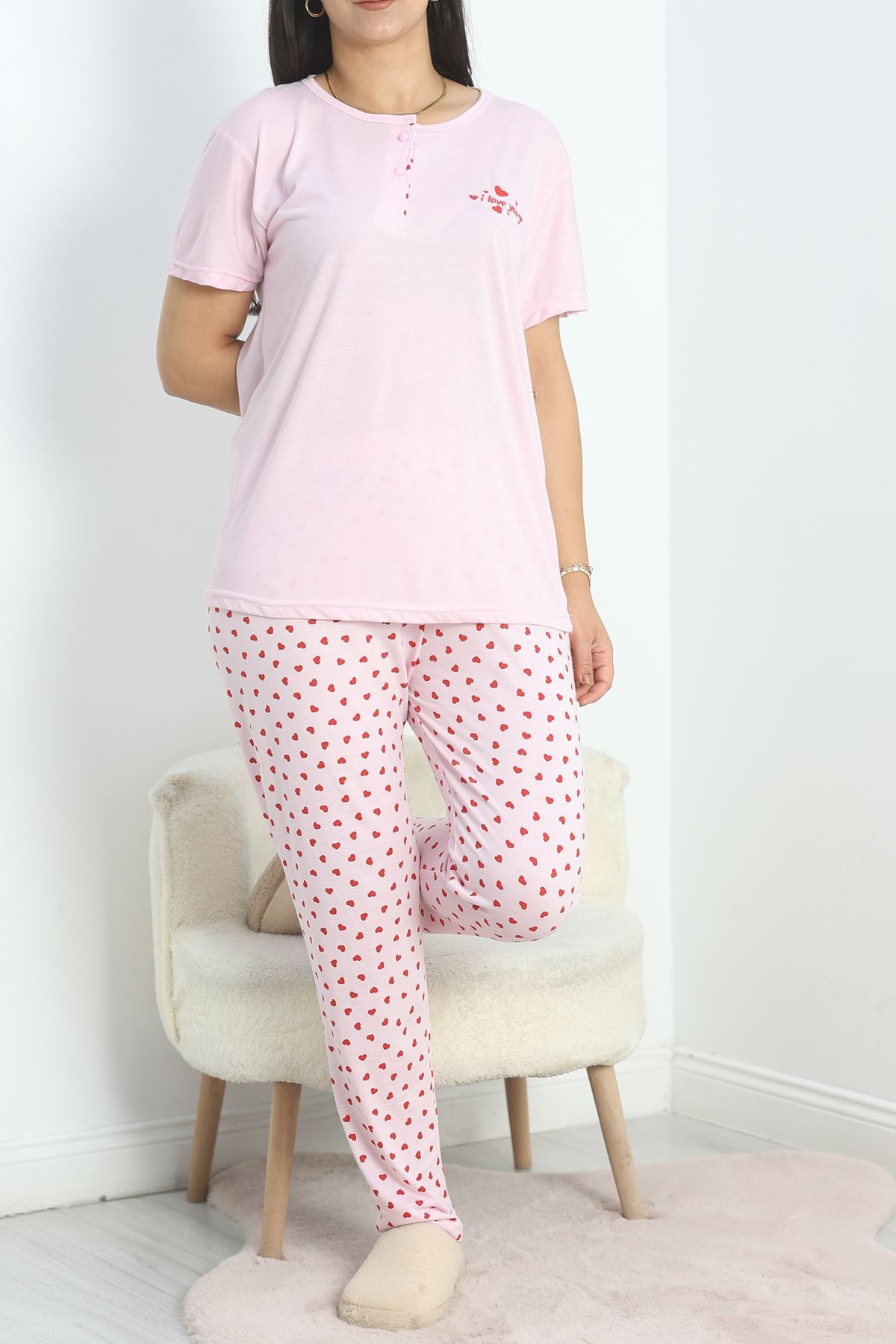 Büyük Beden Pijama Takımı Pembekırmızı - 40810.1050.