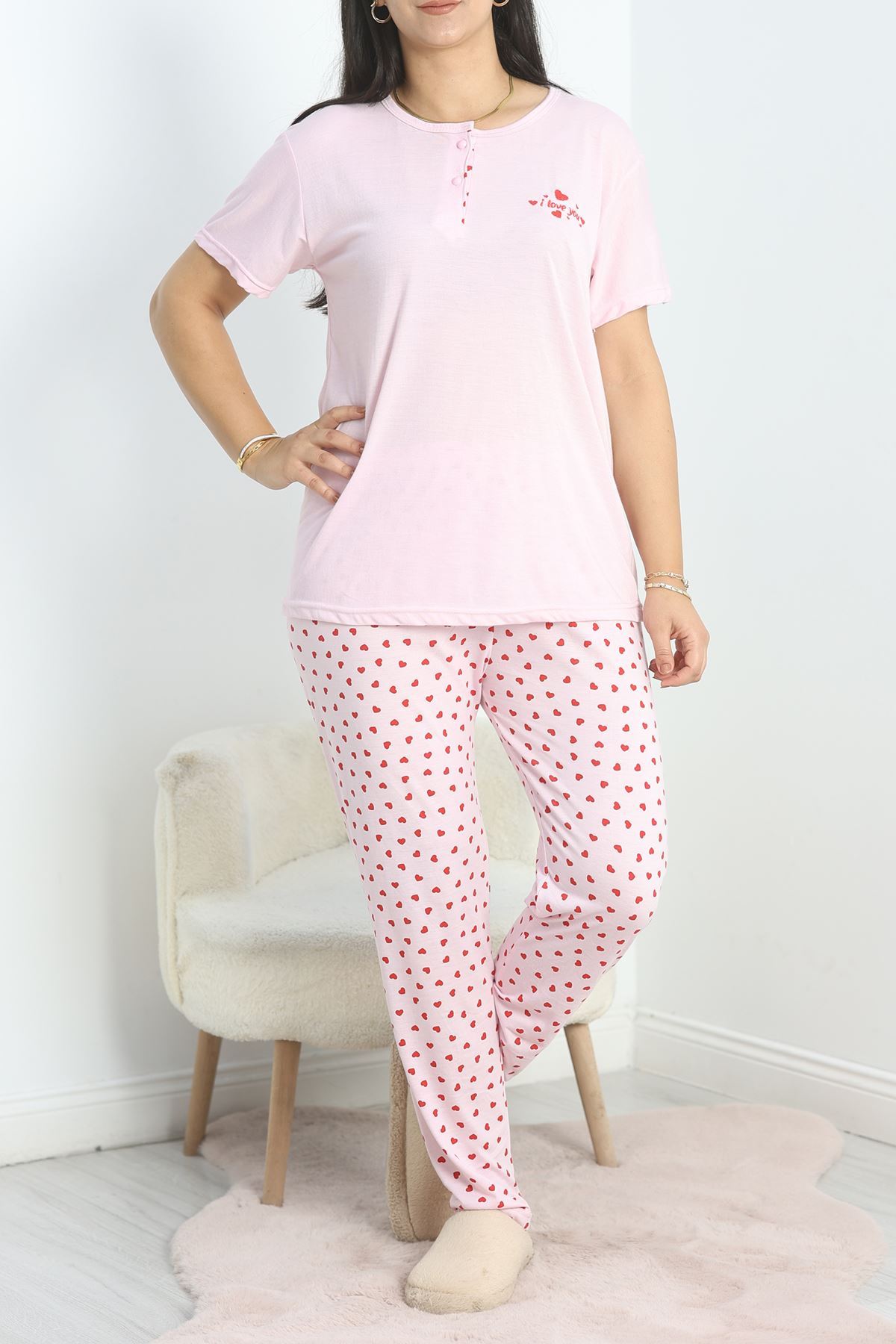 Büyük Beden Pijama Takımı Pembekırmızı - 40810.1050.