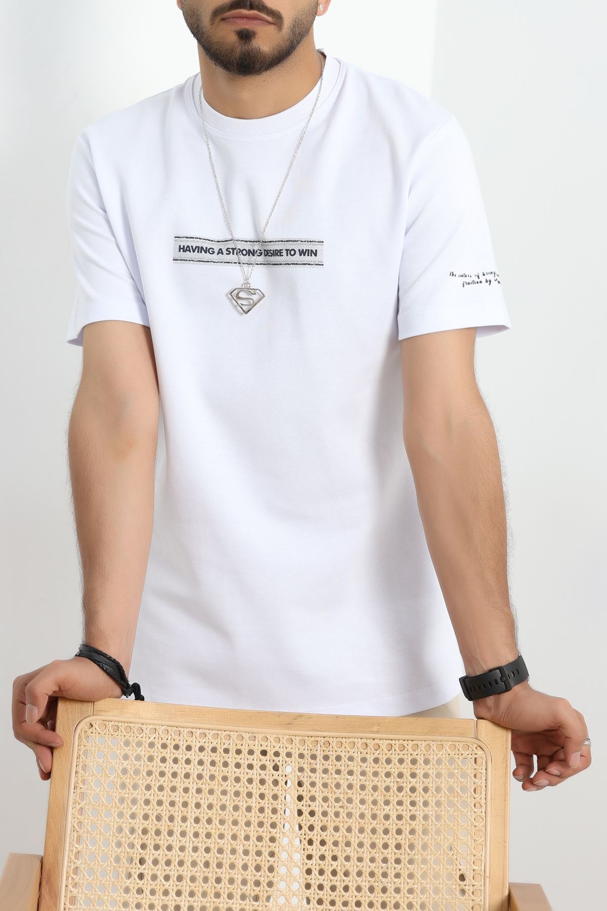 Baskılı Double Face Erkek Tişört Beyaz - 41975.2048.