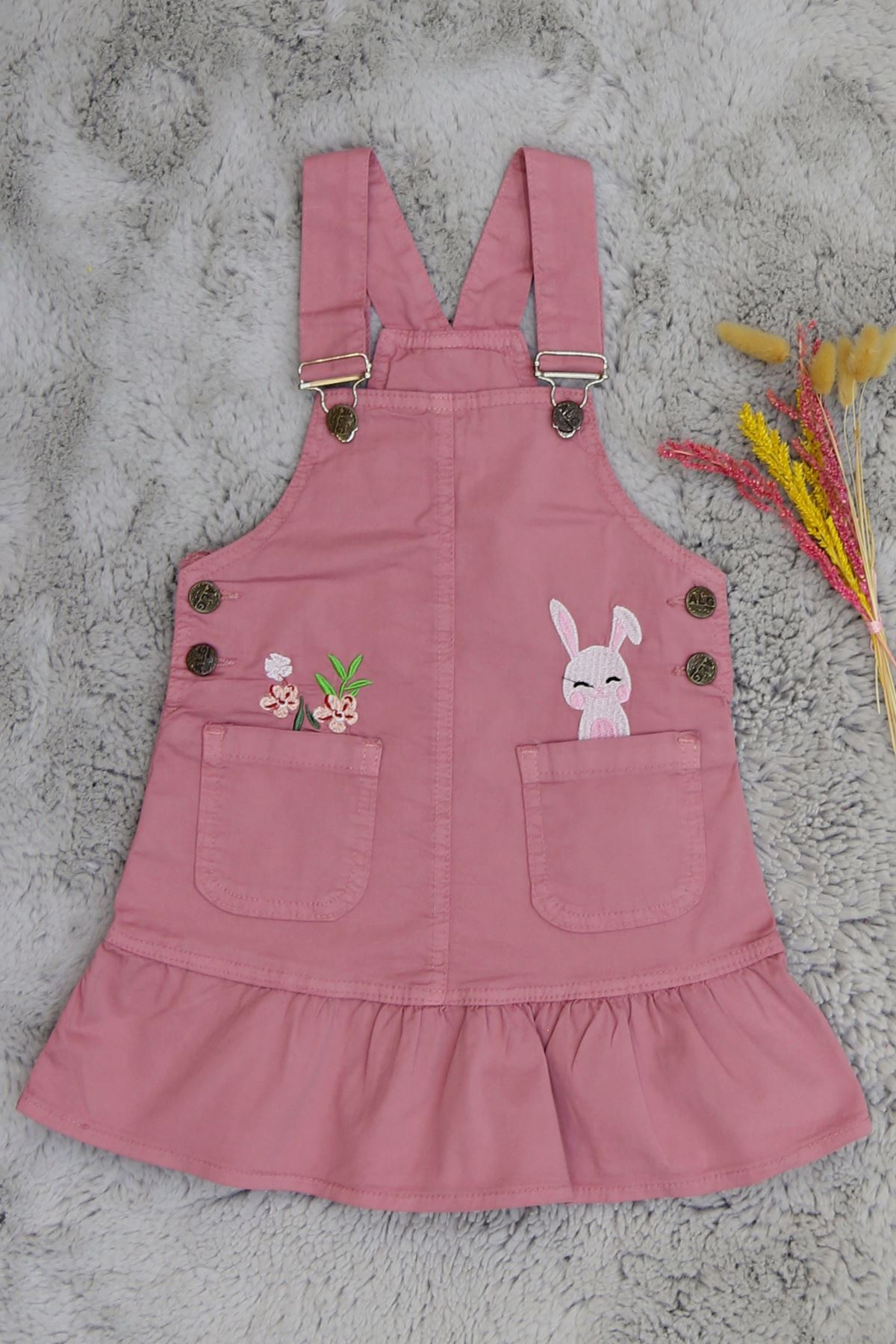 3-7 Yaş Kız Çocuk Salopet Elbise Gülkurusu - 624563.1576.