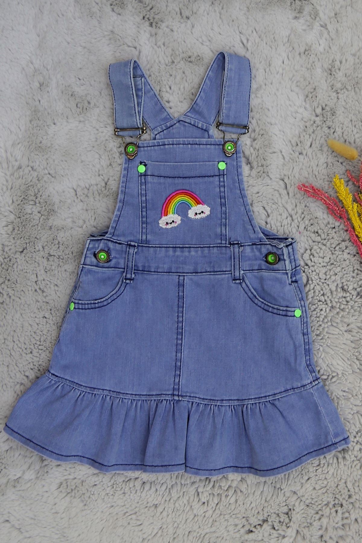 3-7 Yaş Kız Çocuk Kot Salopet Elbise Mavi - 624569.1576.