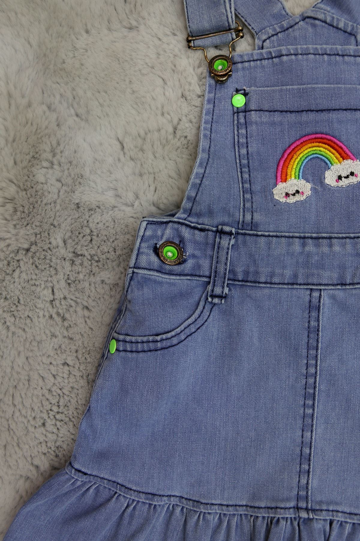 3-7 Yaş Kız Çocuk Kot Salopet Elbise Mavi - 624569.1576.