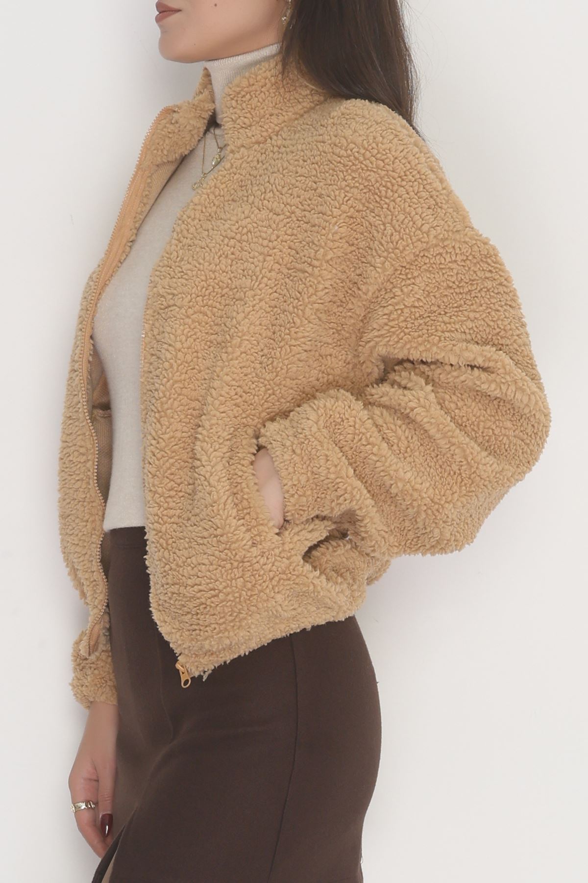 Fermuarlı Peluş Ceket Sütlükahve1 - 31257.1872.
