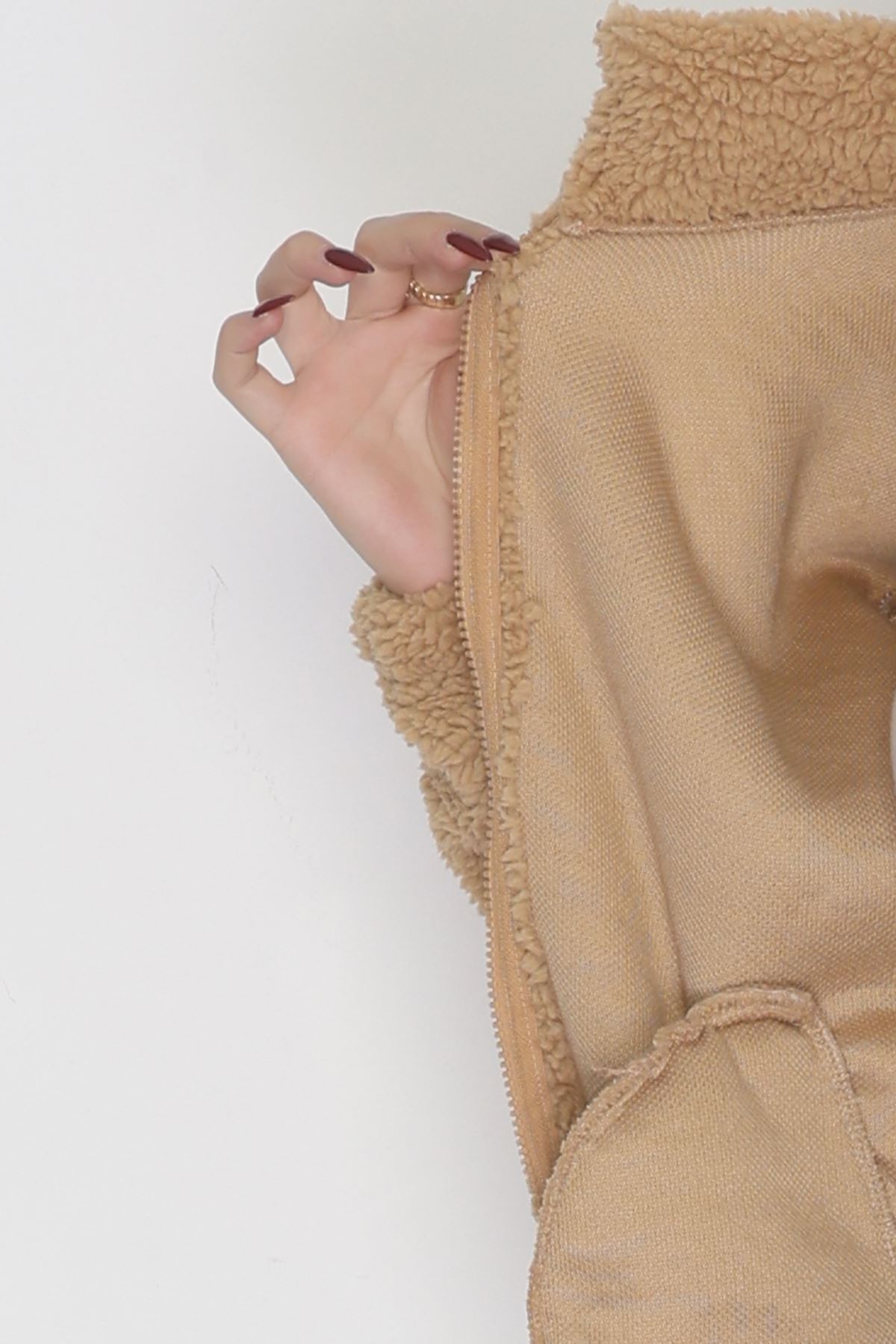 Fermuarlı Peluş Ceket Sütlükahve1 - 31257.1872.