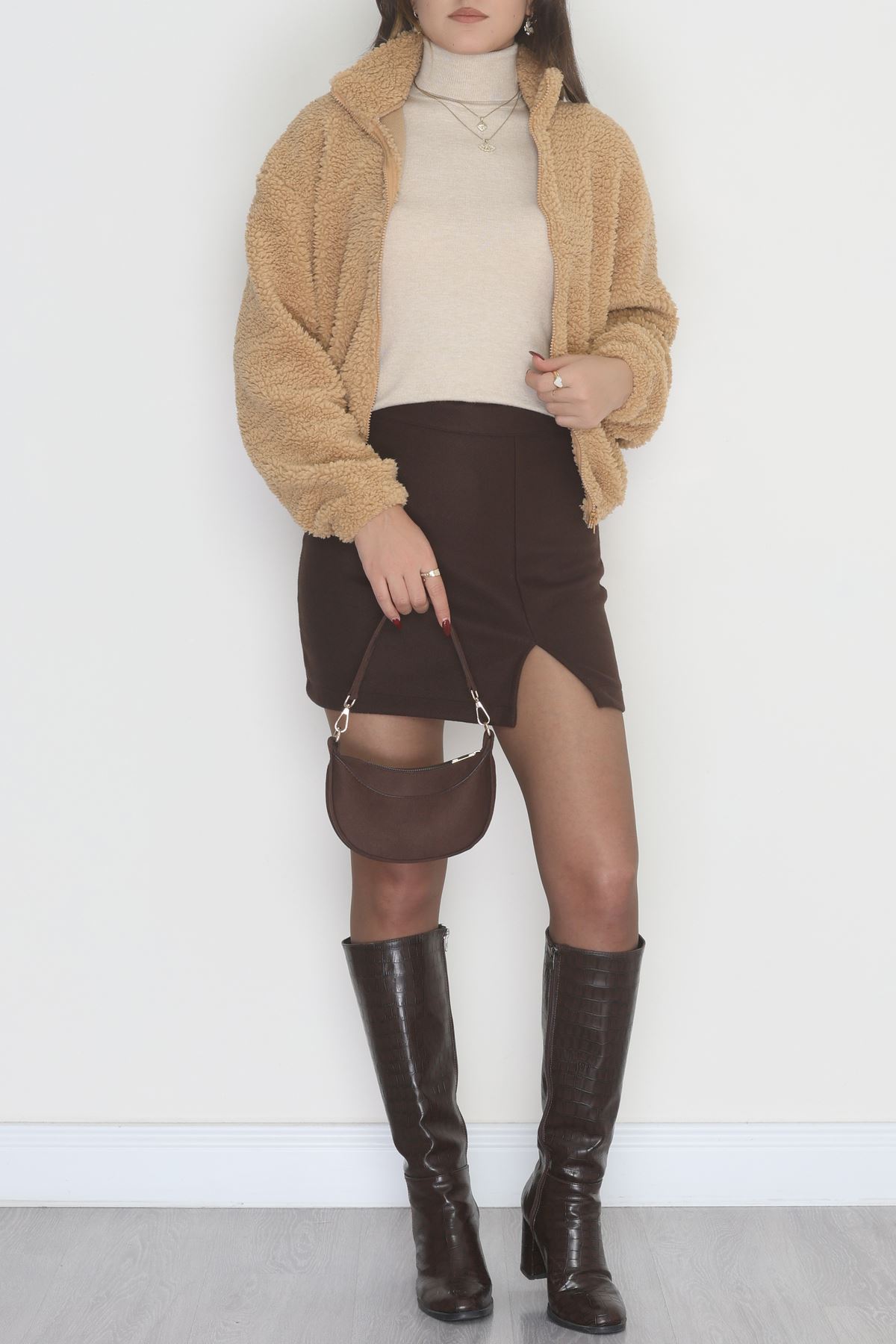 Fermuarlı Peluş Ceket Sütlükahve1 - 31257.1872.