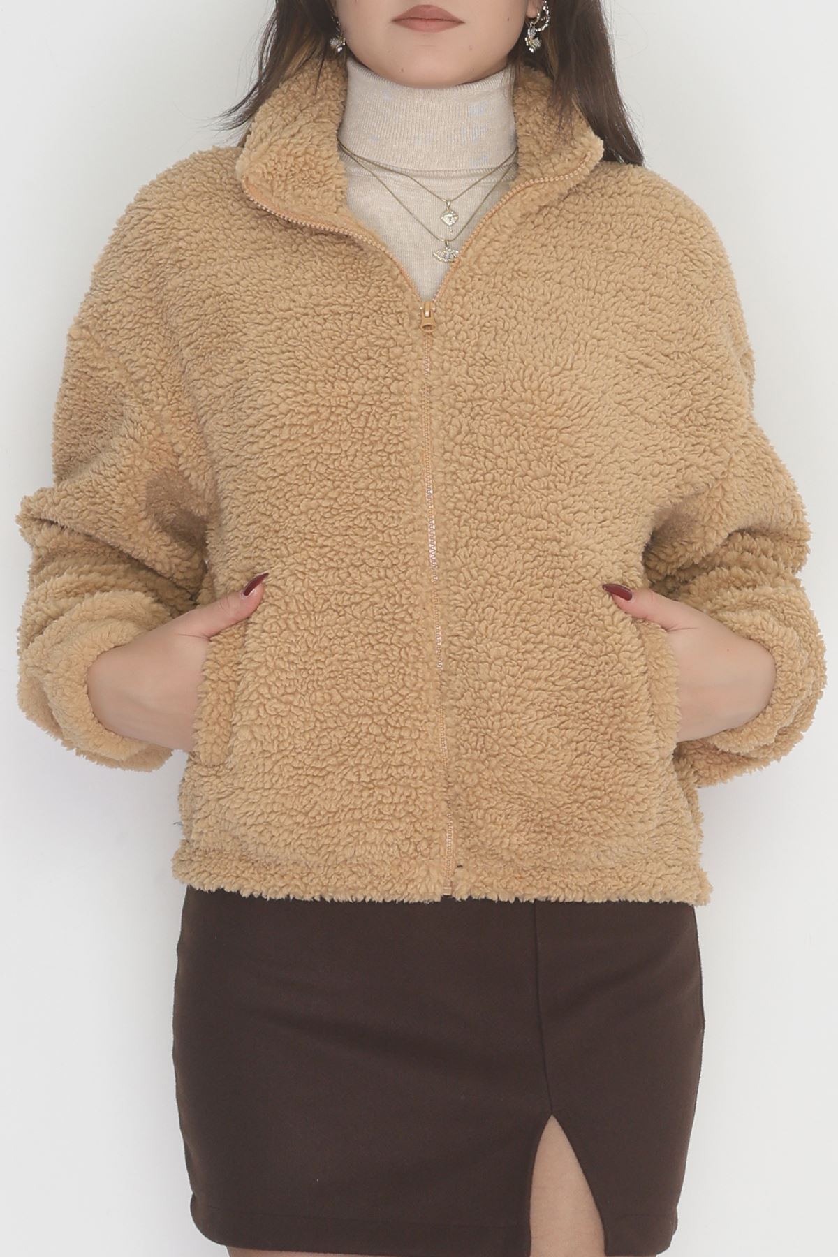 Fermuarlı Peluş Ceket Sütlükahve1 - 31257.1872.