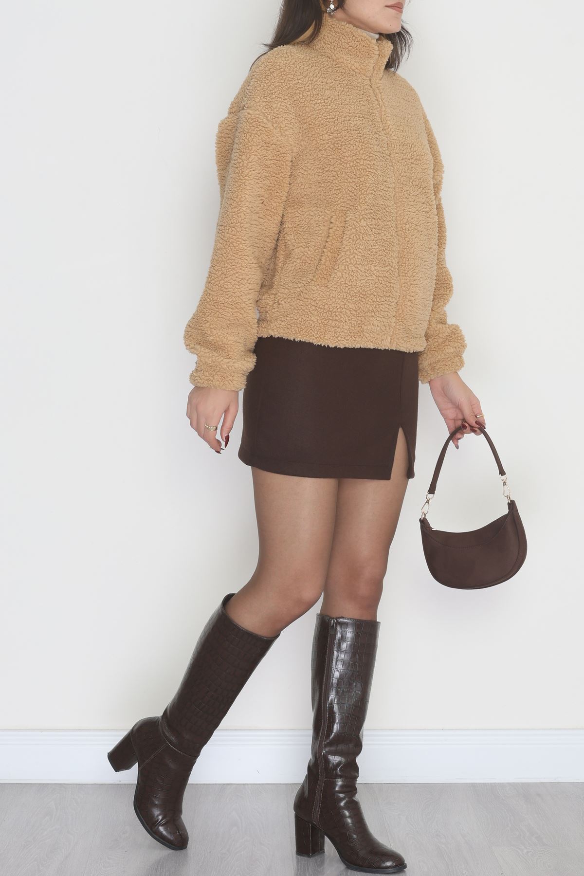 Fermuarlı Peluş Ceket Sütlükahve1 - 31257.1872.