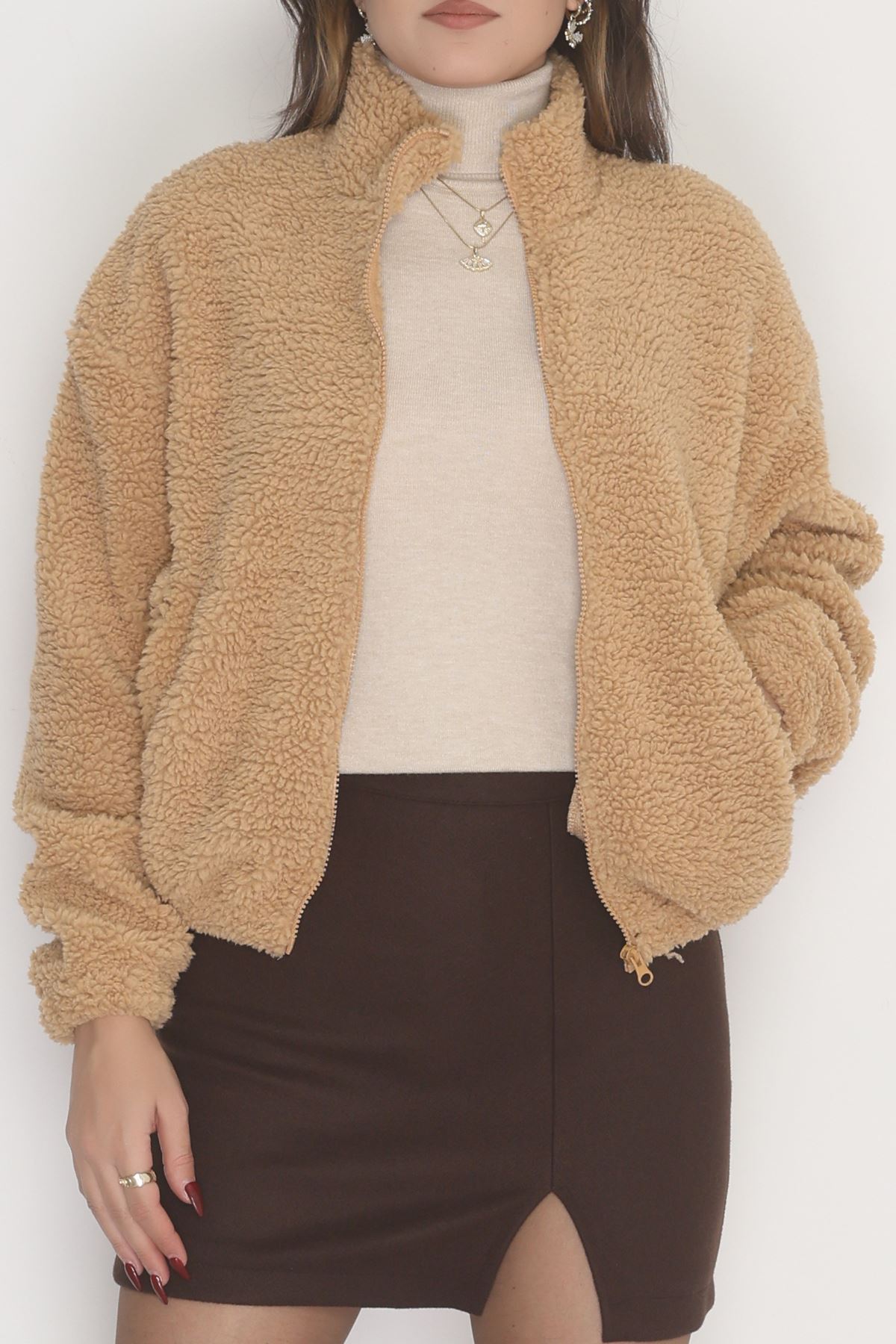 Fermuarlı Peluş Ceket Sütlükahve1 - 31257.1872.