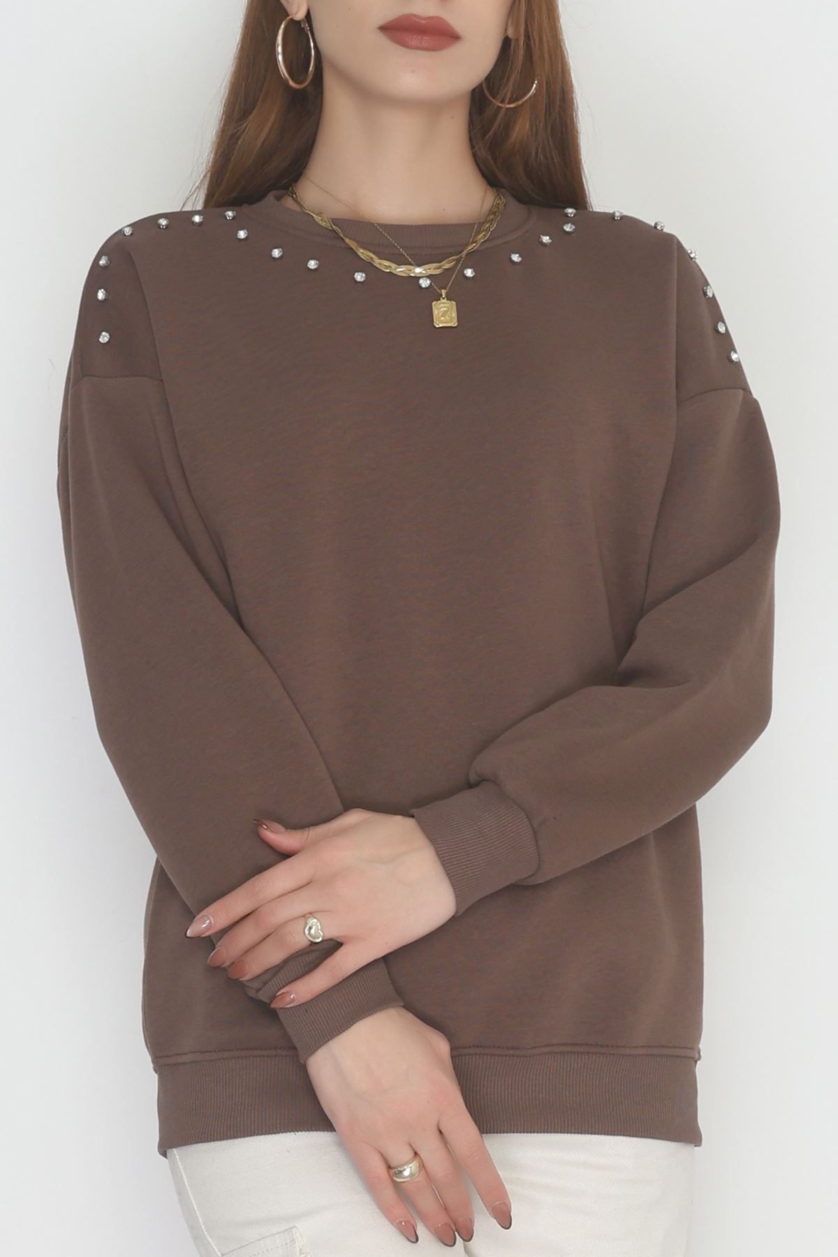 3 İplik Şardonlu Taşı Sweat Kahve - 42609.1878.