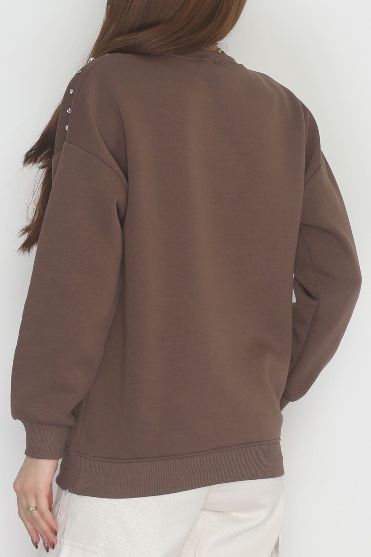 3 İplik Şardonlu Taşı Sweat Kahve - 42609.1878.