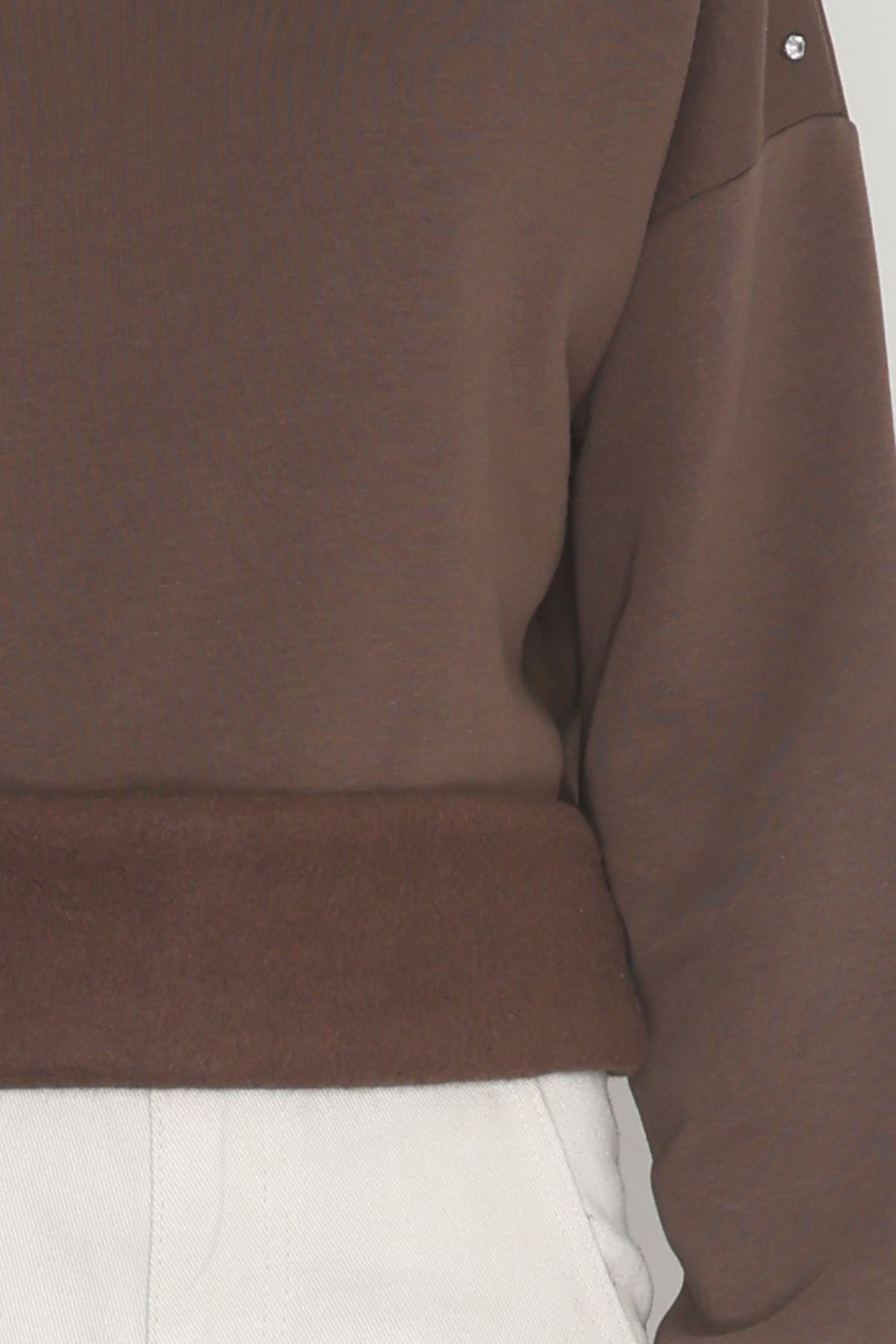 3 İplik Şardonlu Taşı Sweat Kahve - 42609.1878.