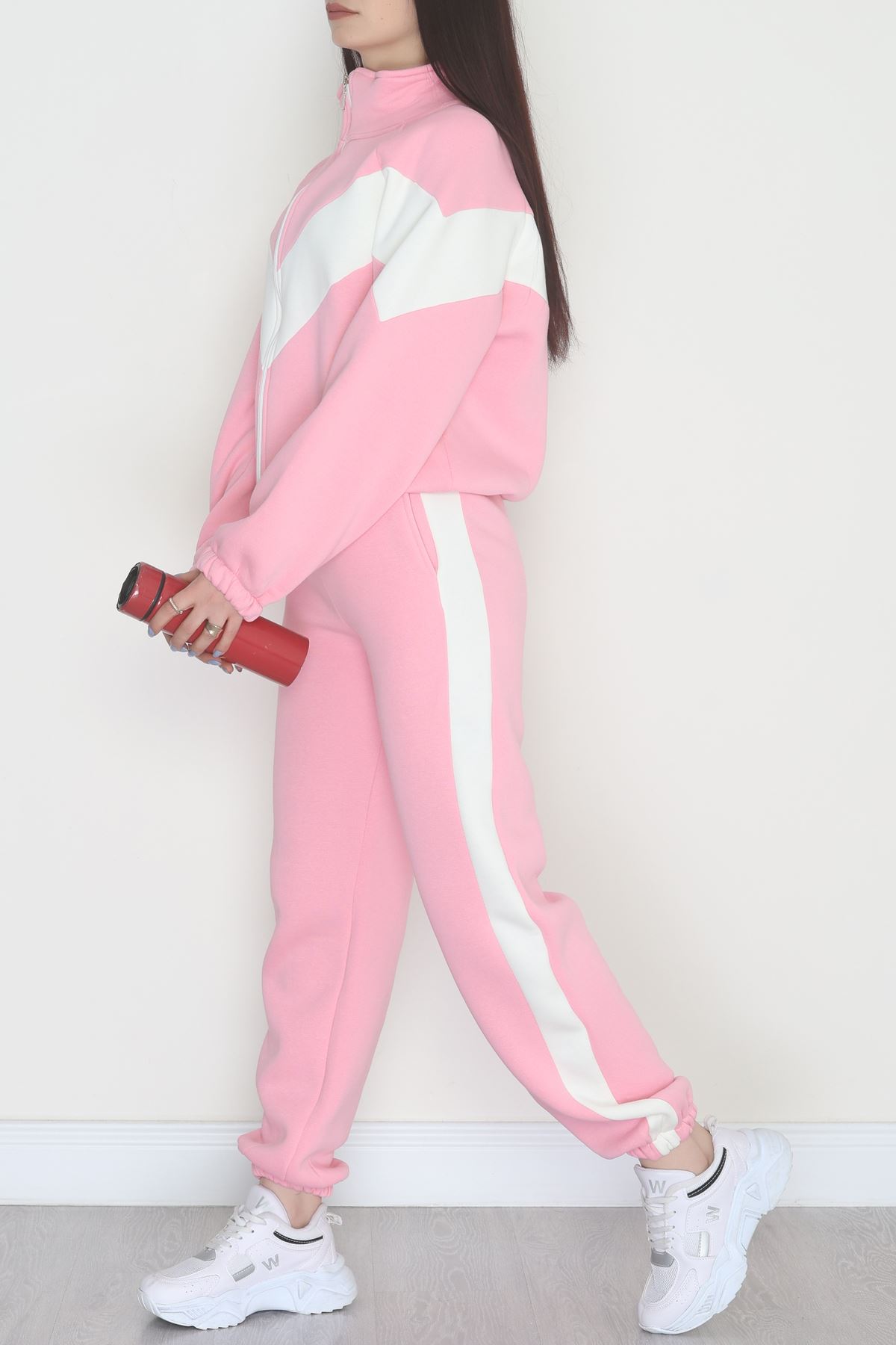 3 İplik Kompakt Fermuarlı Eşofman Takım Pembeekru - 42523.1878.