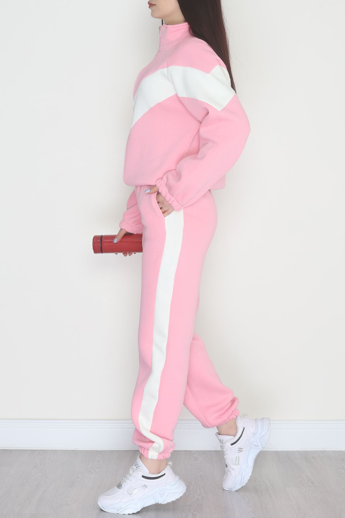 3 İplik Kompakt Fermuarlı Eşofman Takım Pembeekru - 42523.1878.