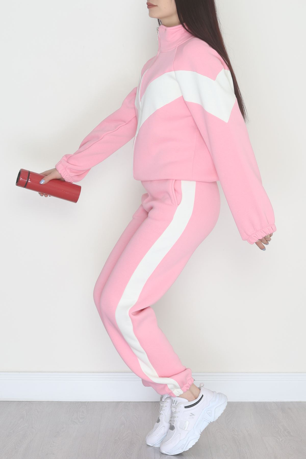 3 İplik Kompakt Fermuarlı Eşofman Takım Pembeekru - 42523.1878.